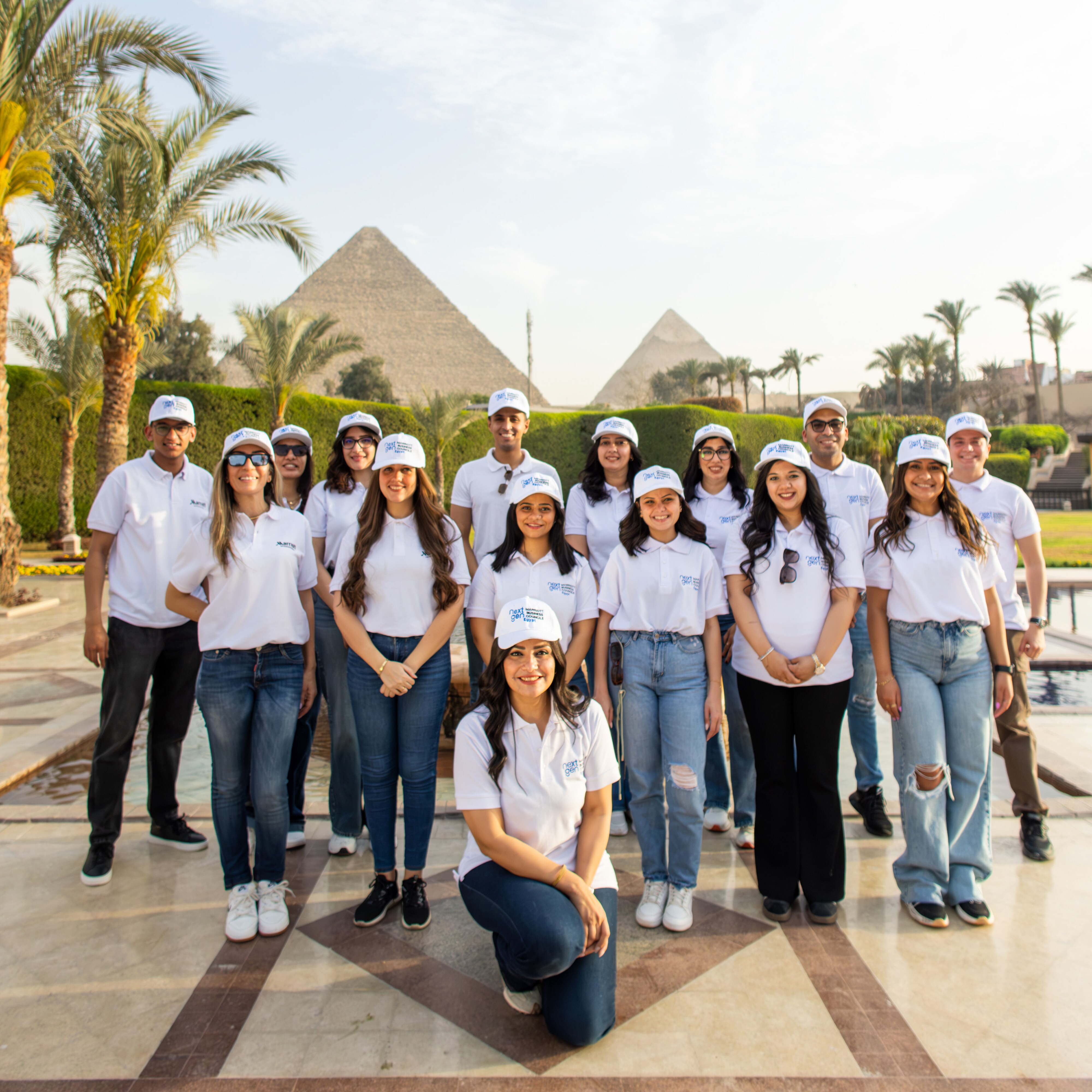 Egypt Nextgen Business Council group photo in front of pyramids