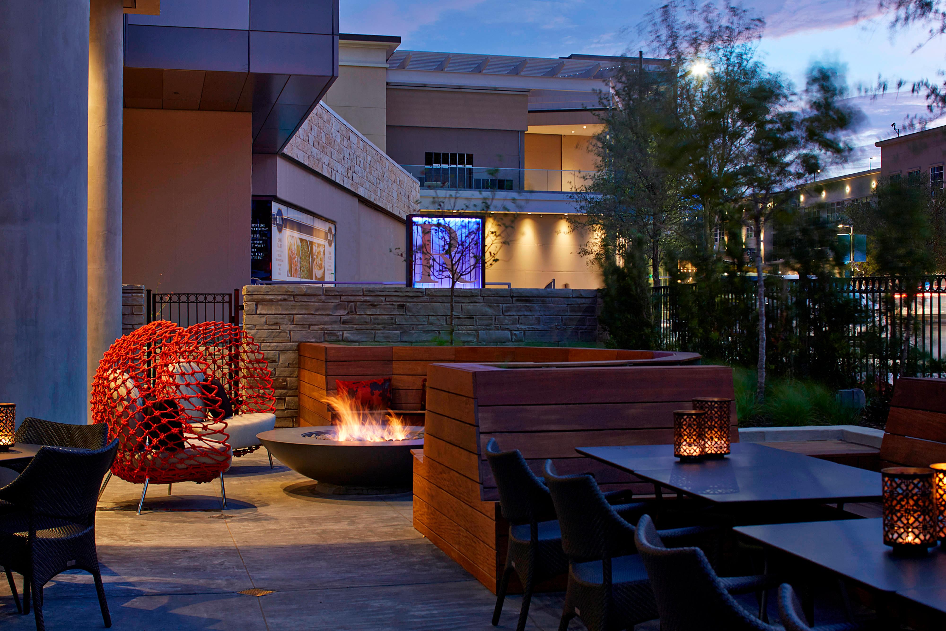Outdoor patio with fire pit.