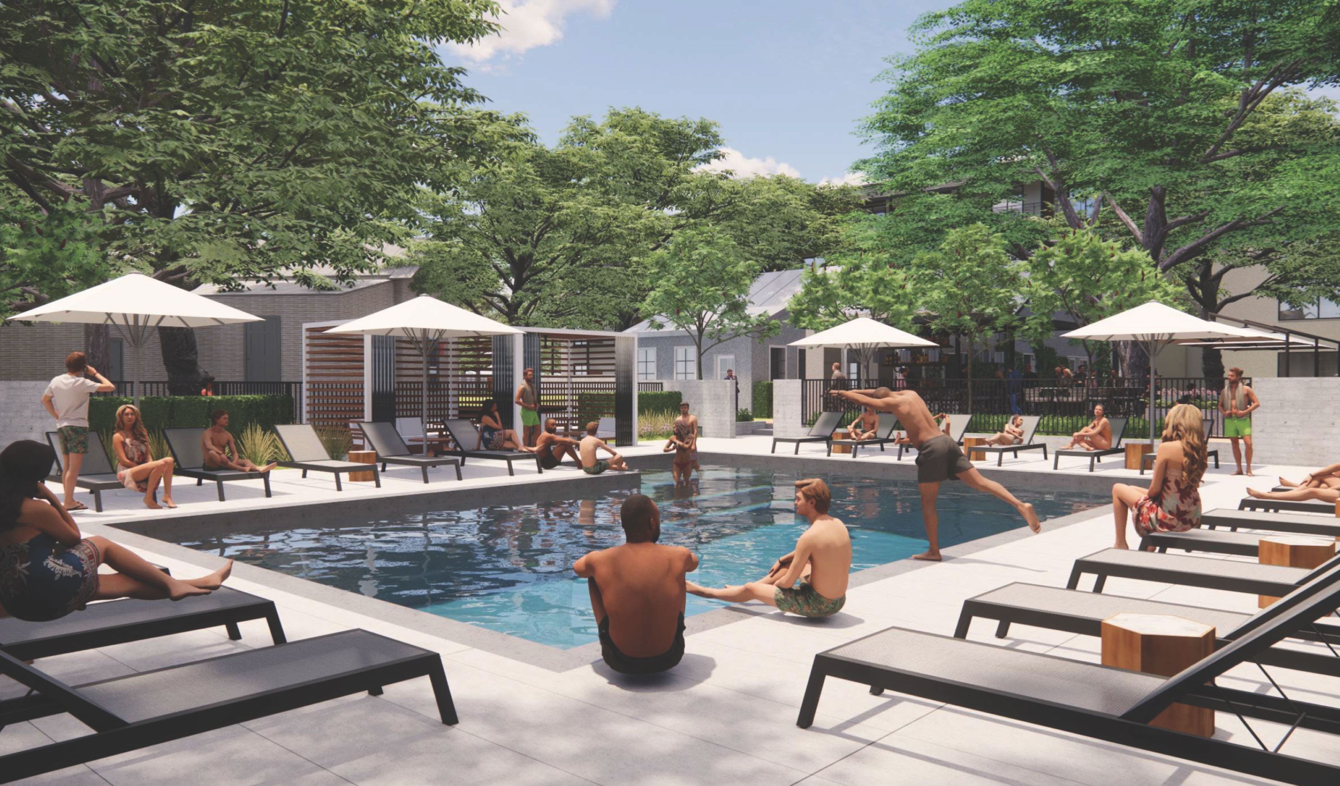 Rendering of people at the pool.