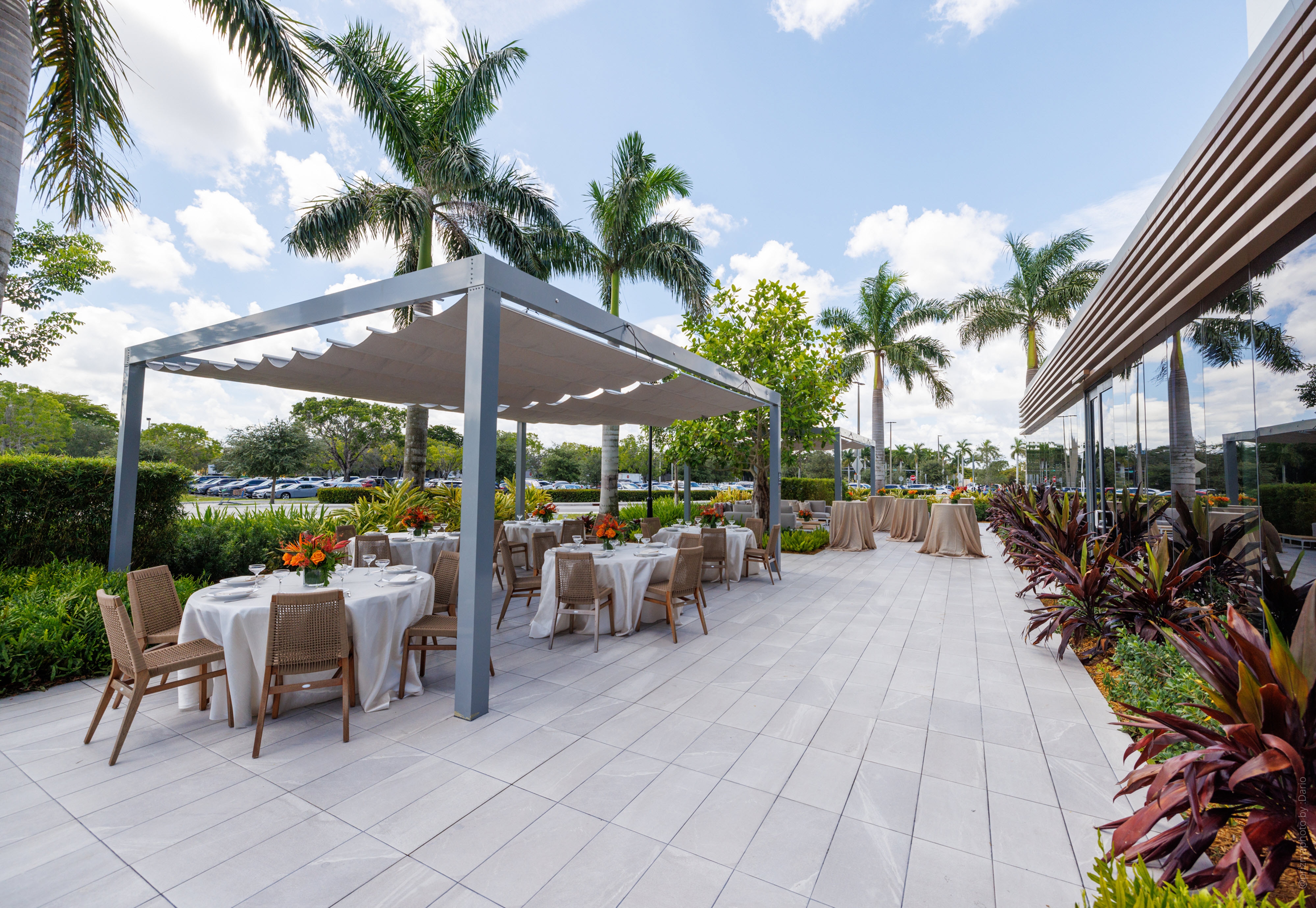 Outdoor courtyard reception setup