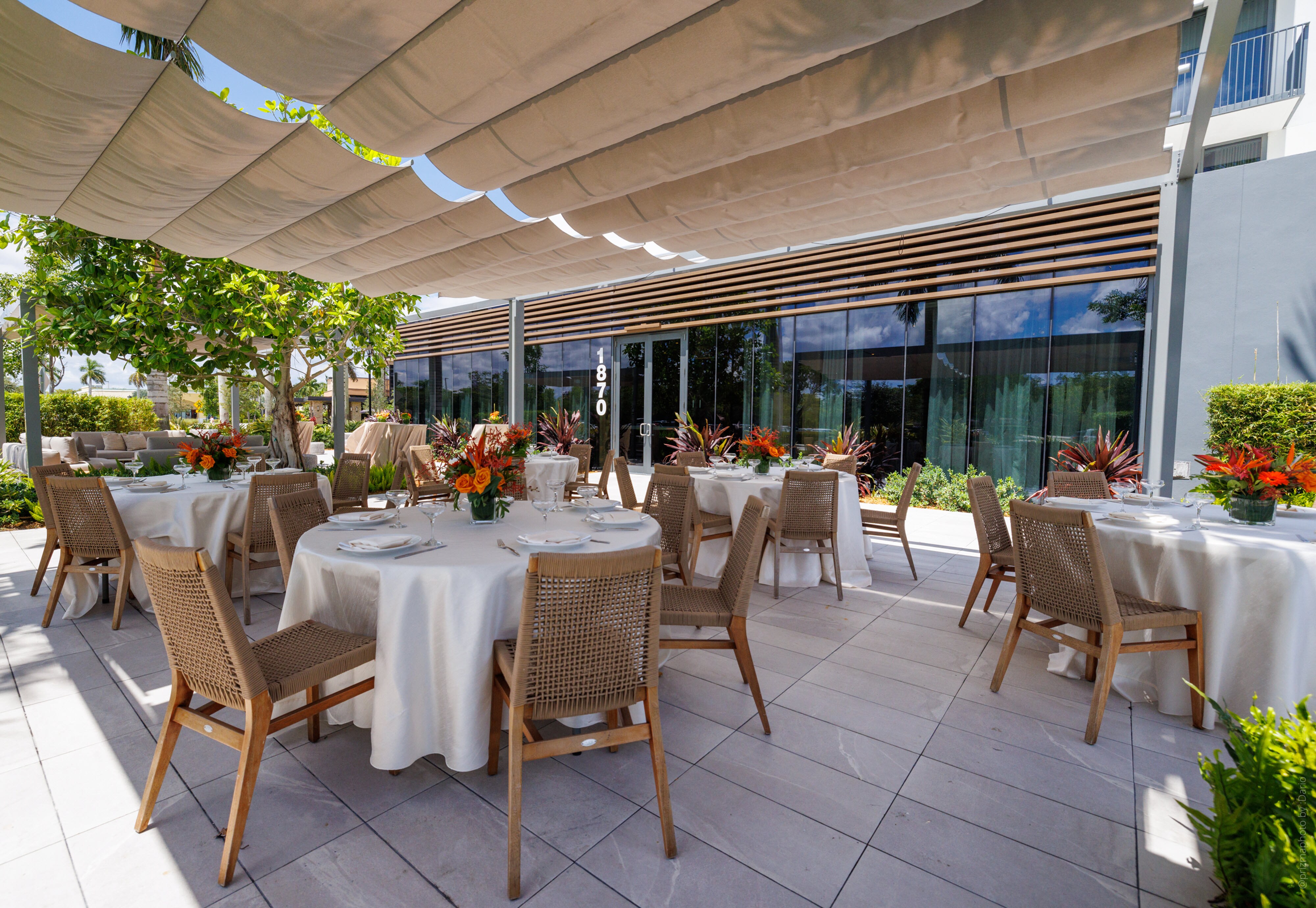 Reception setup in outdoor courtyard