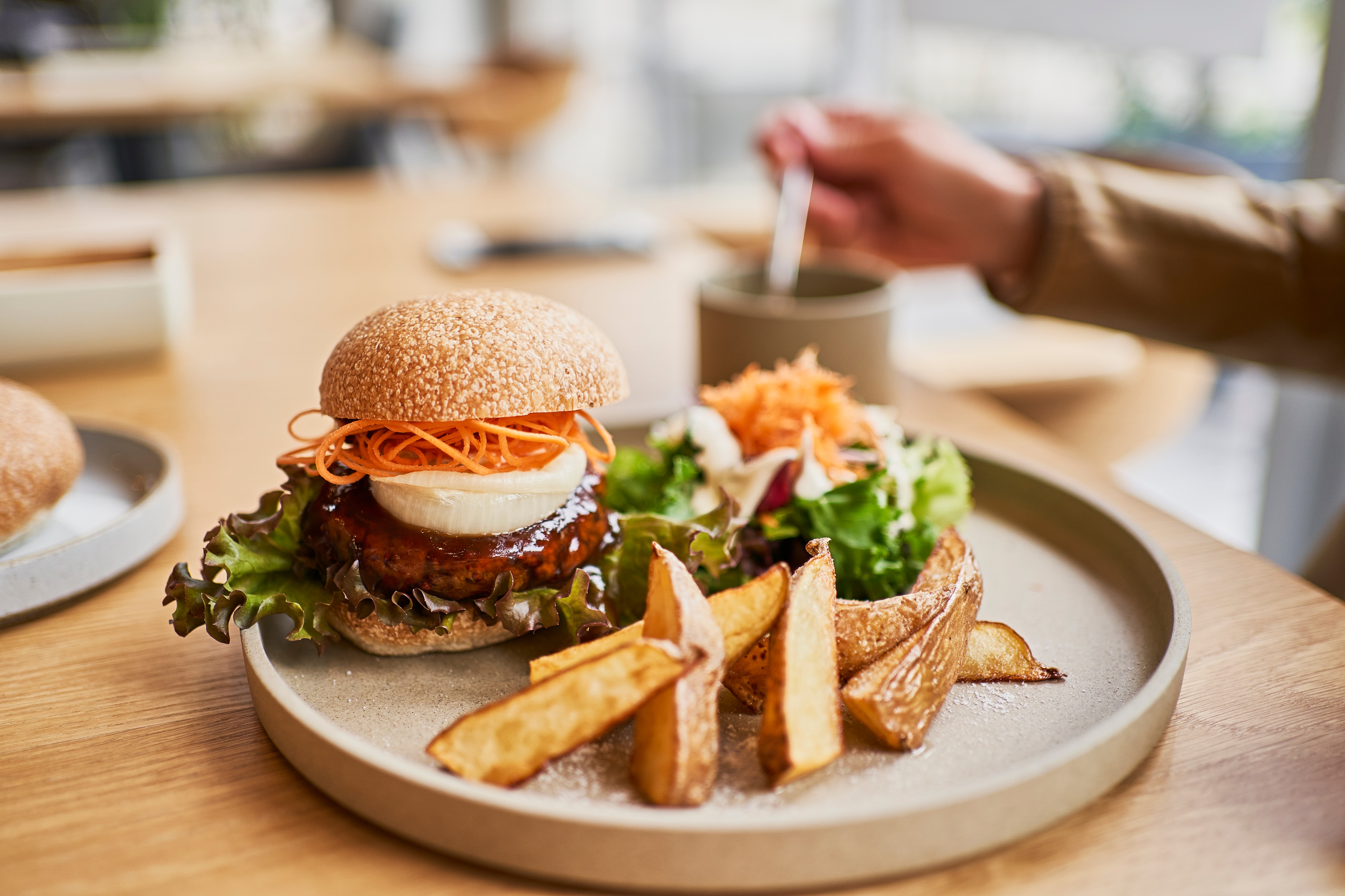 Vegan Cafe's Veggie Burger Lunch Plate.