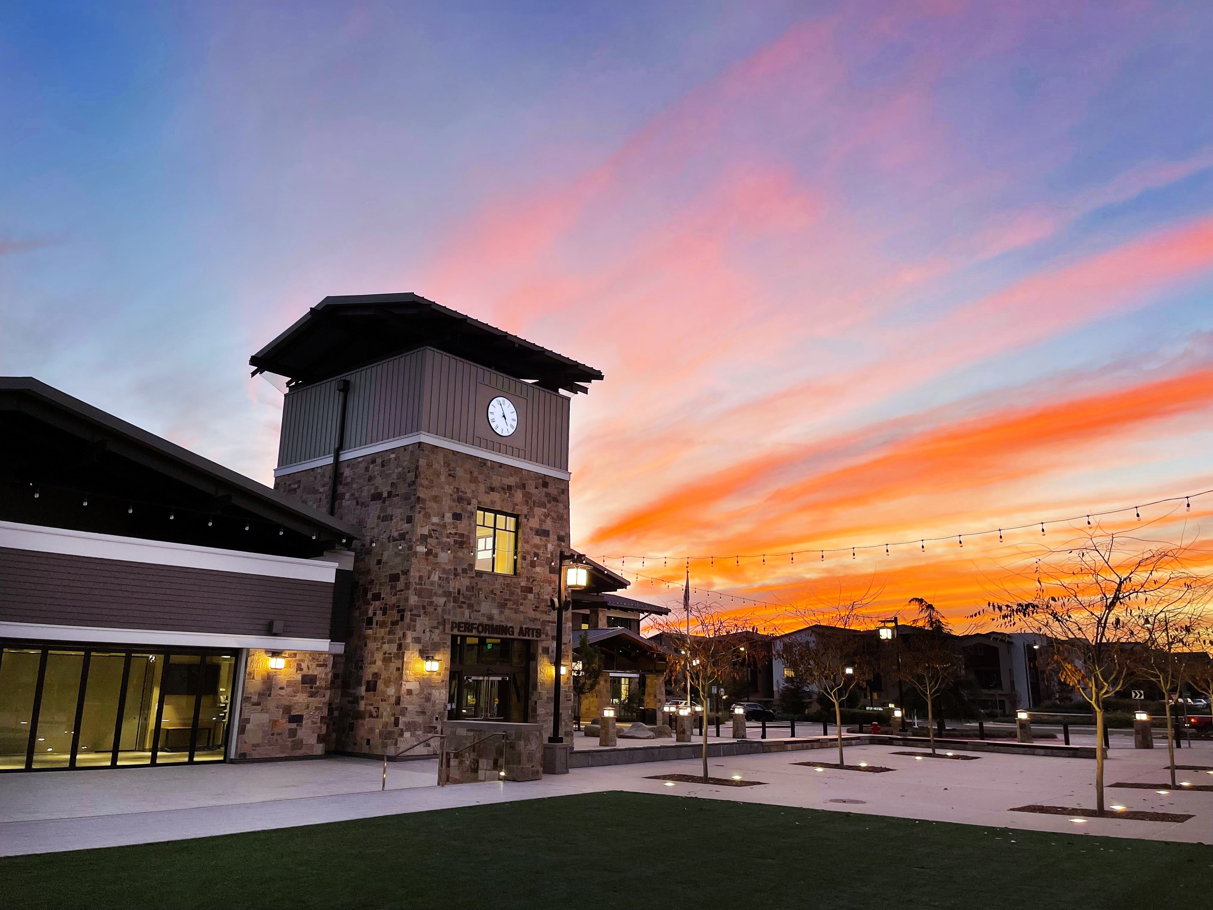 Building with sunset