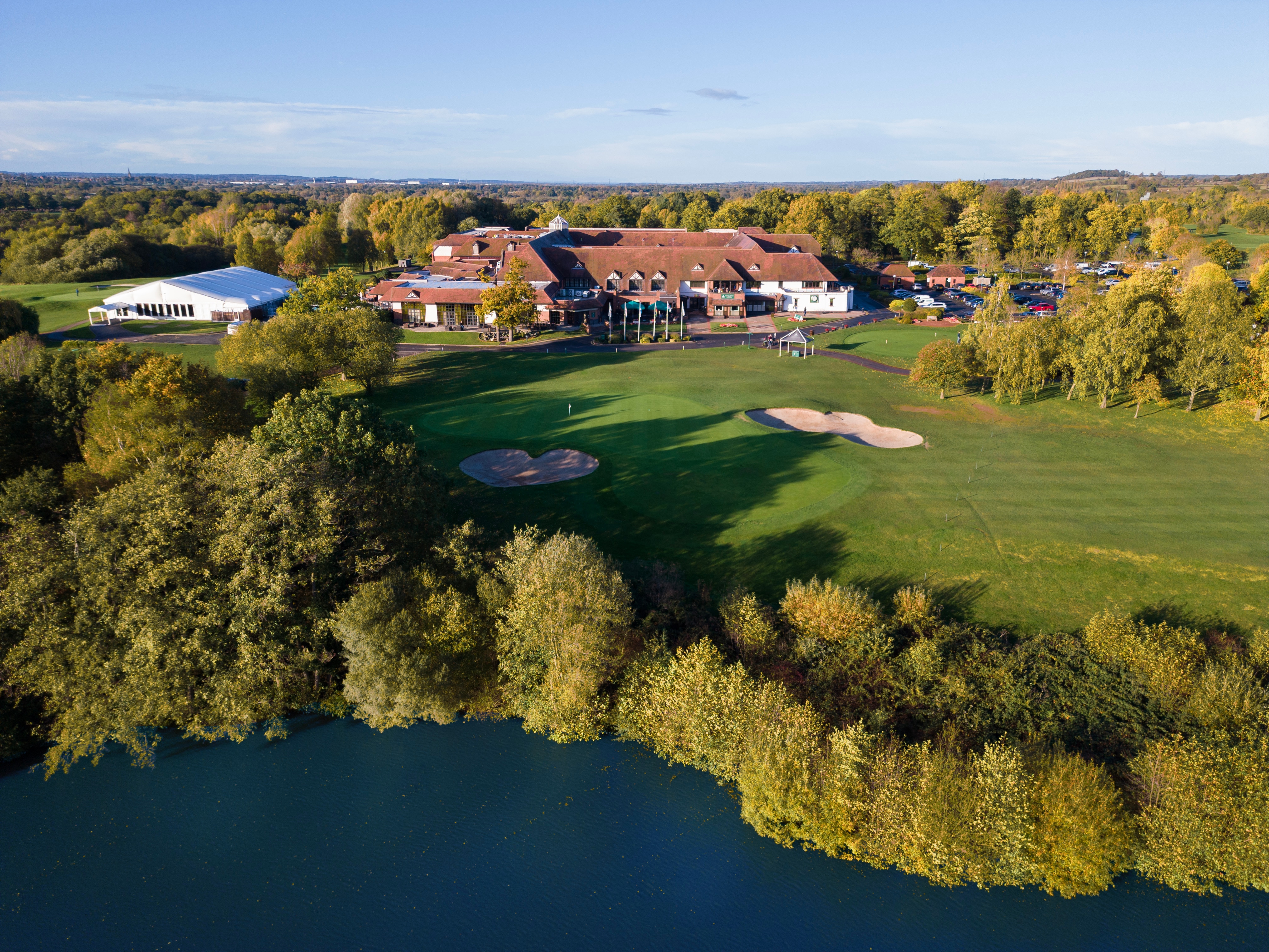 Golf course and hotel exterior