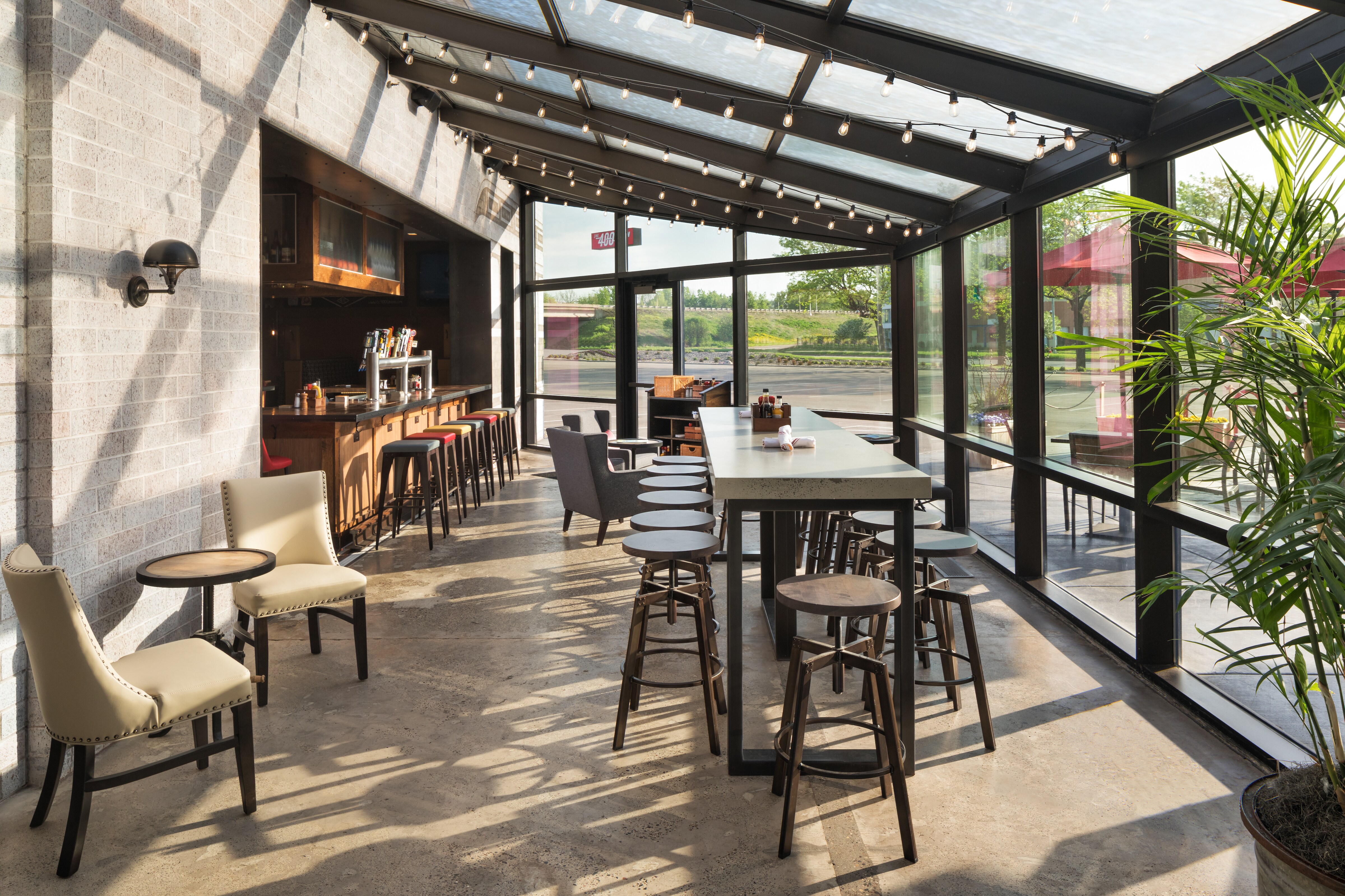 Tavern with floor to ceiling windows
