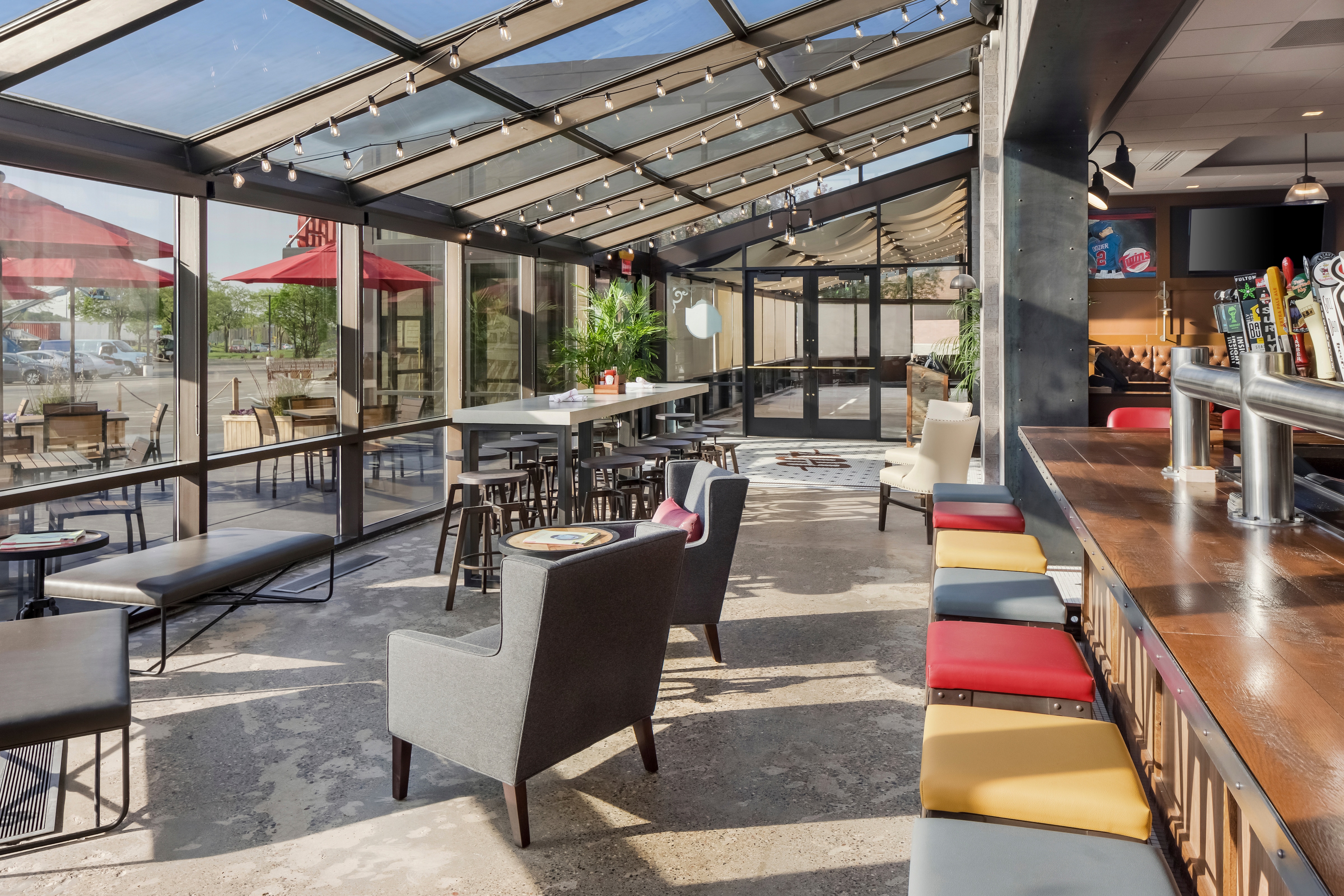 Tavern with floor to ceiling windows