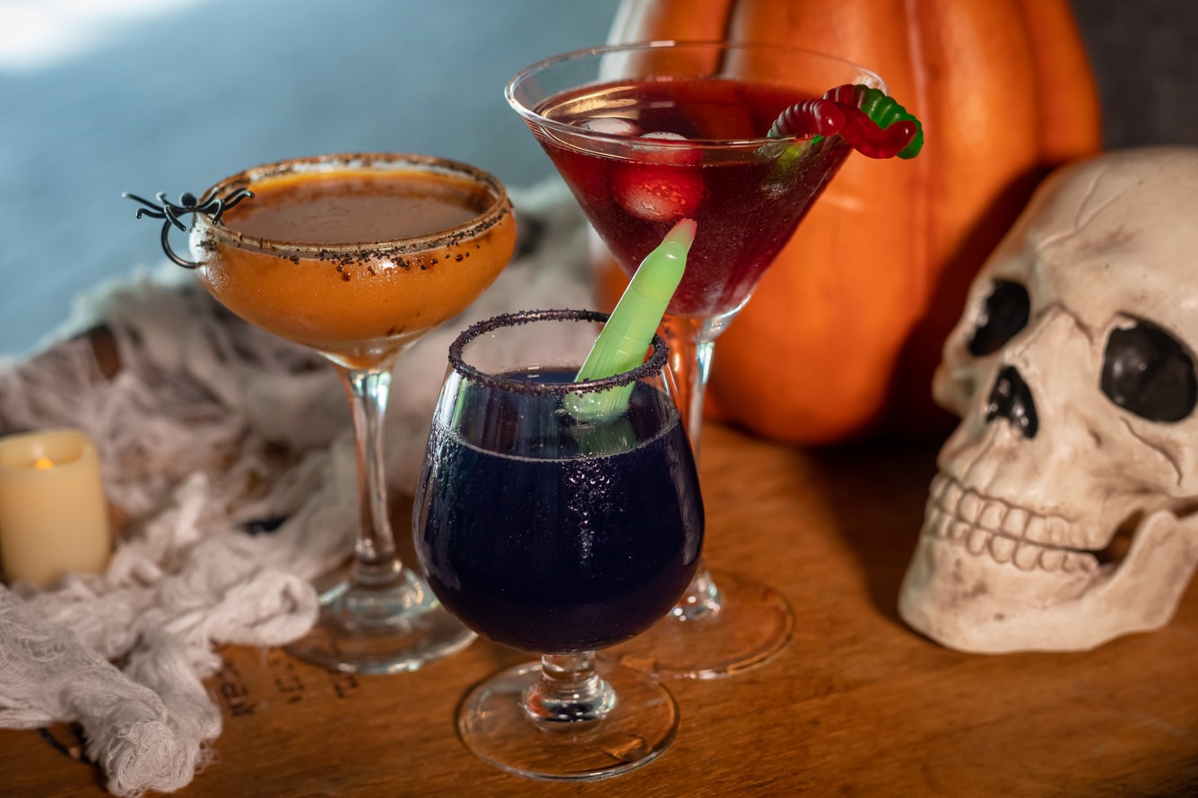 Cocktails with Halloween decorations.