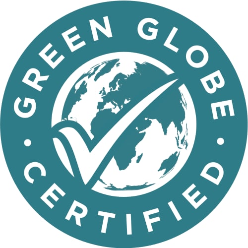 Green Globe Certified logo - Earth with checkmark