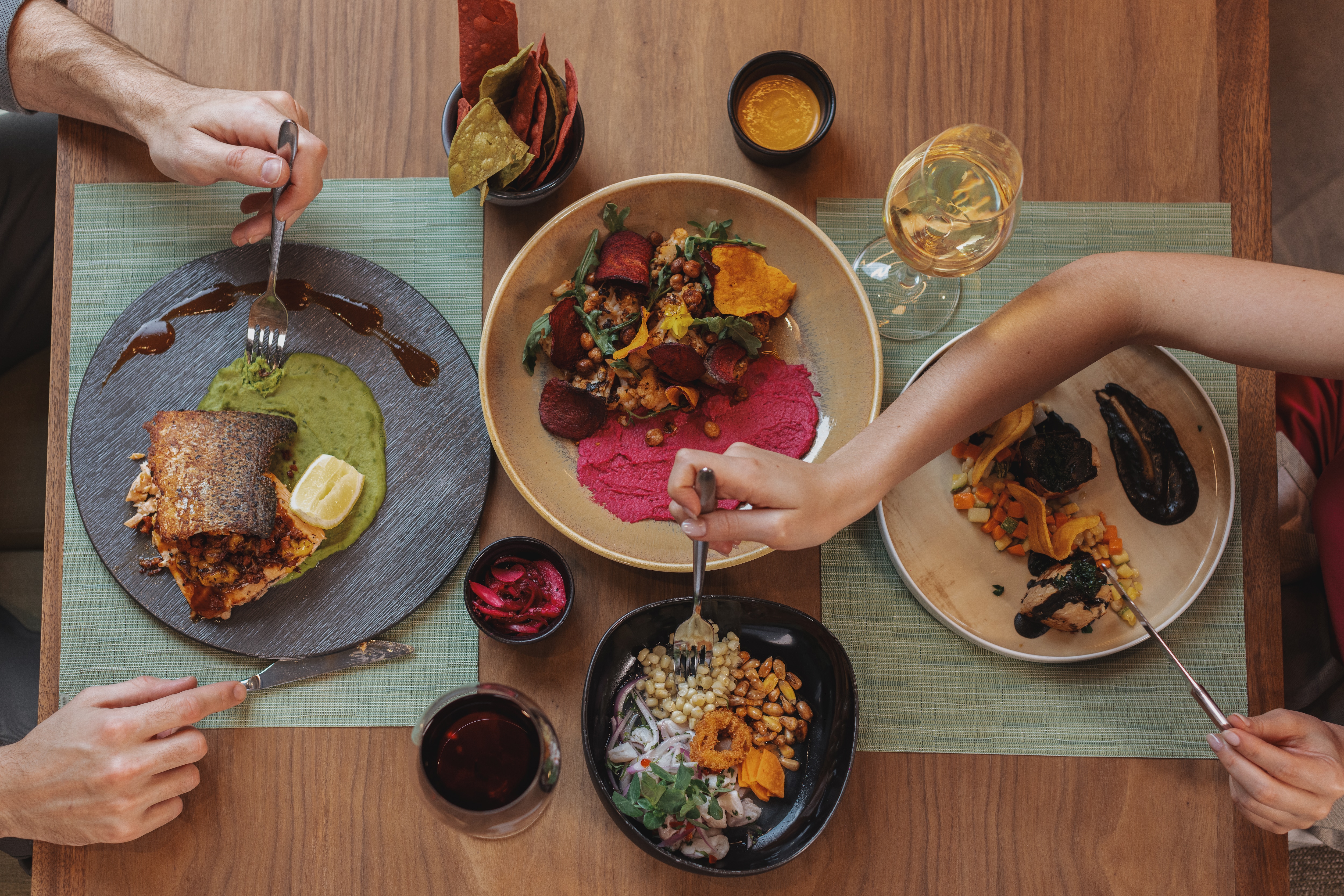 Plated entrees on a table