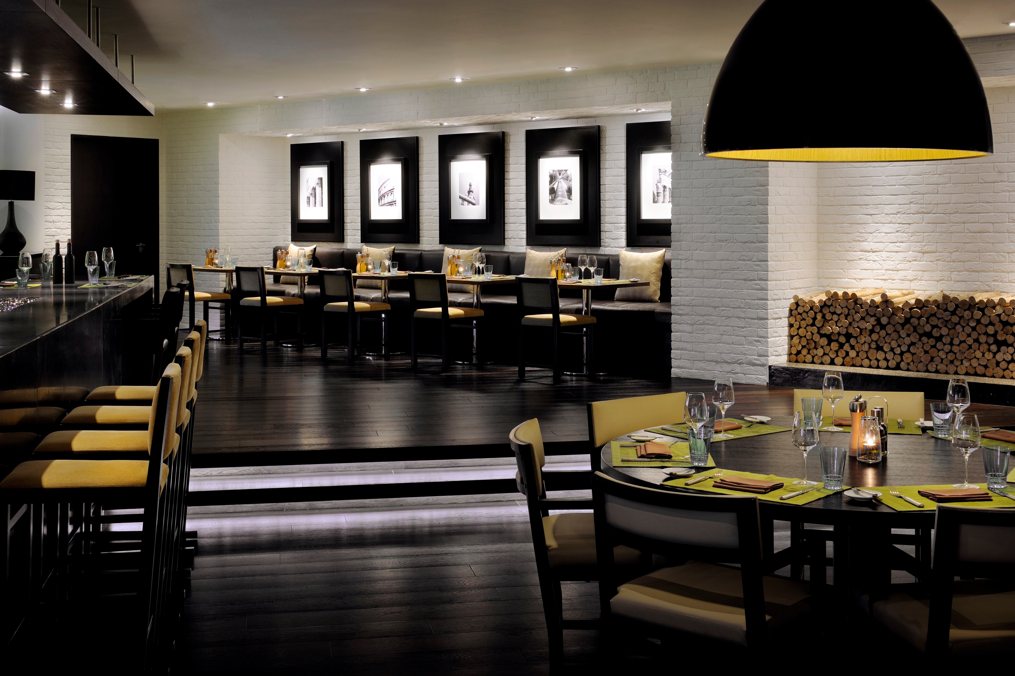Restaurant dining room and bar seating
