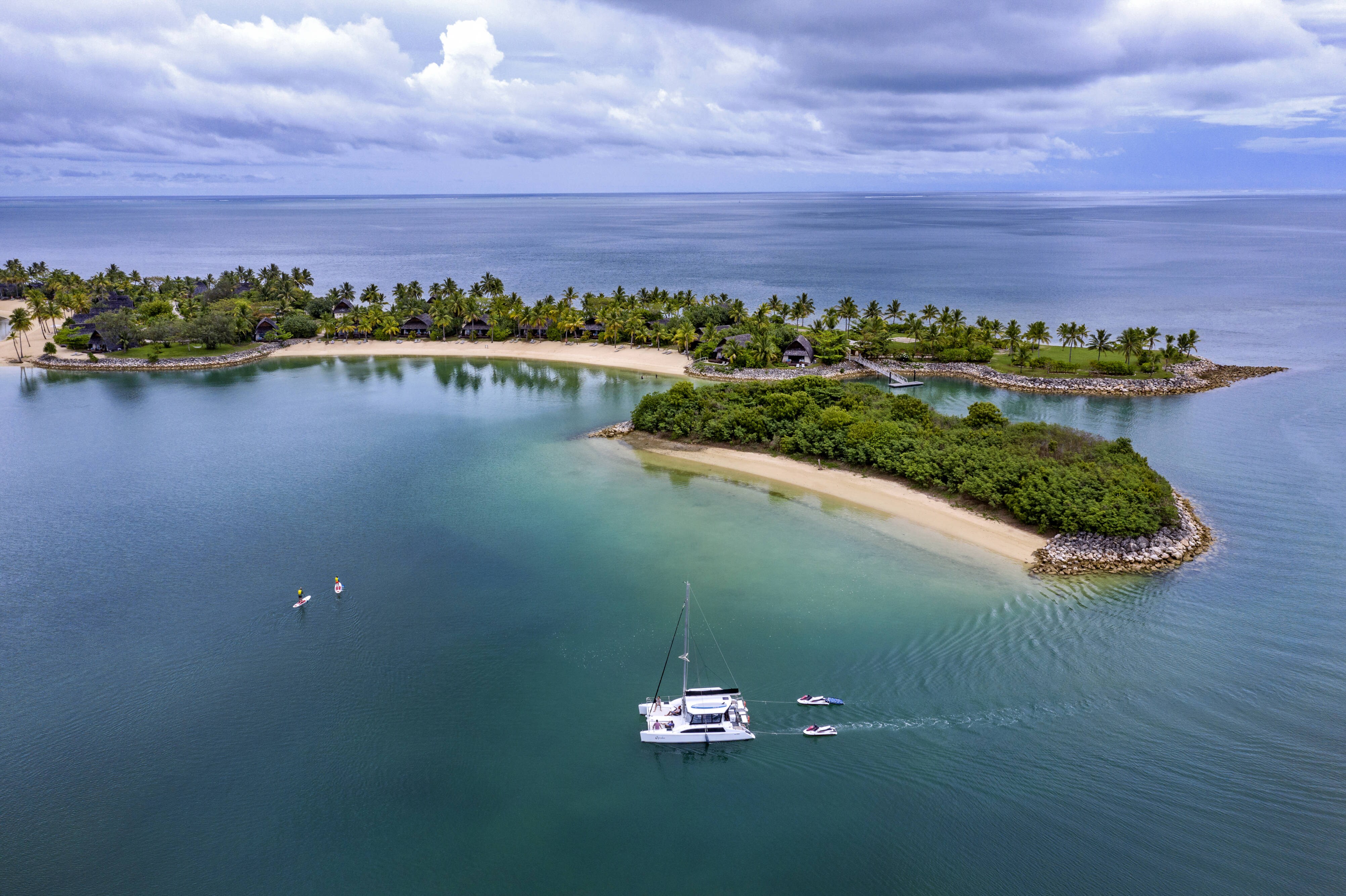 Catamaran near the water