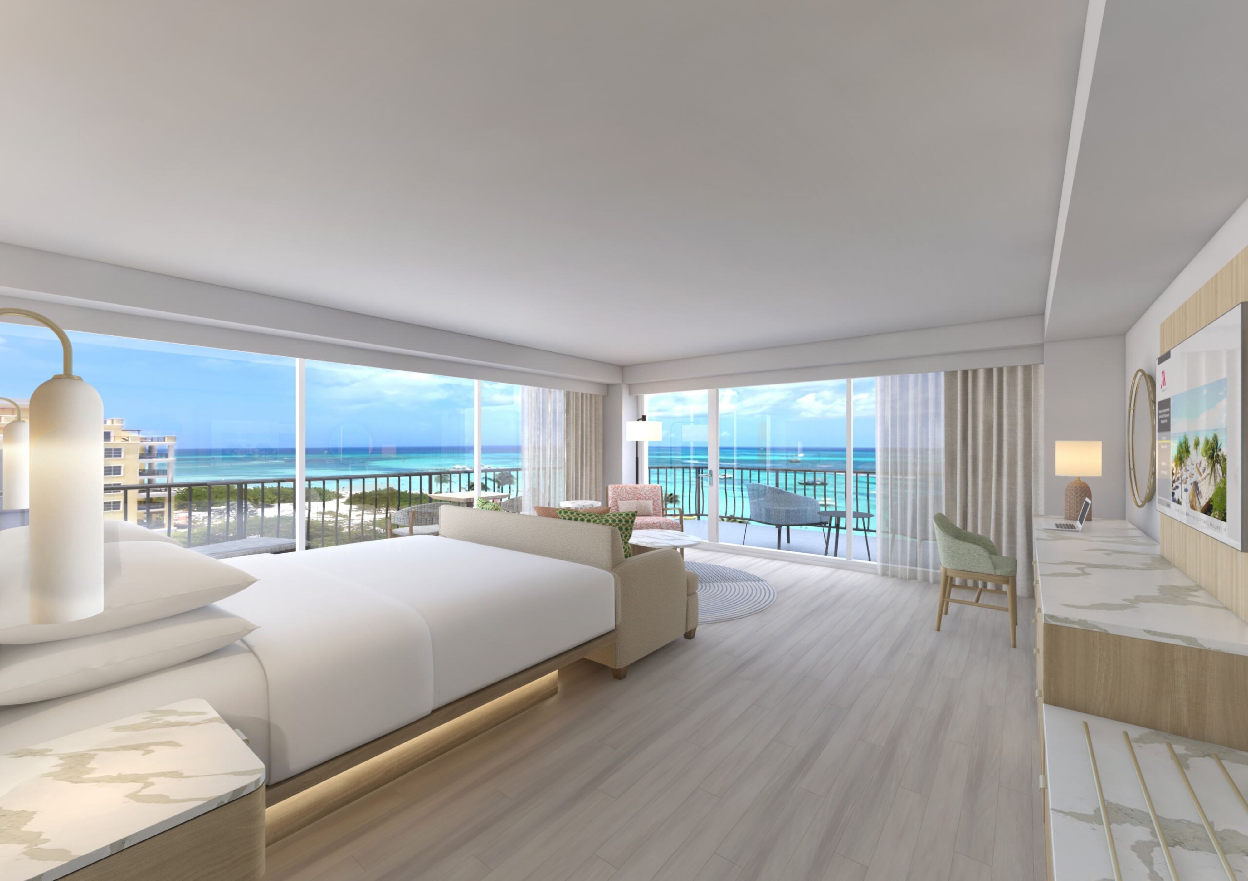 Duck view of 1 King bed, sofa bed, ocean view