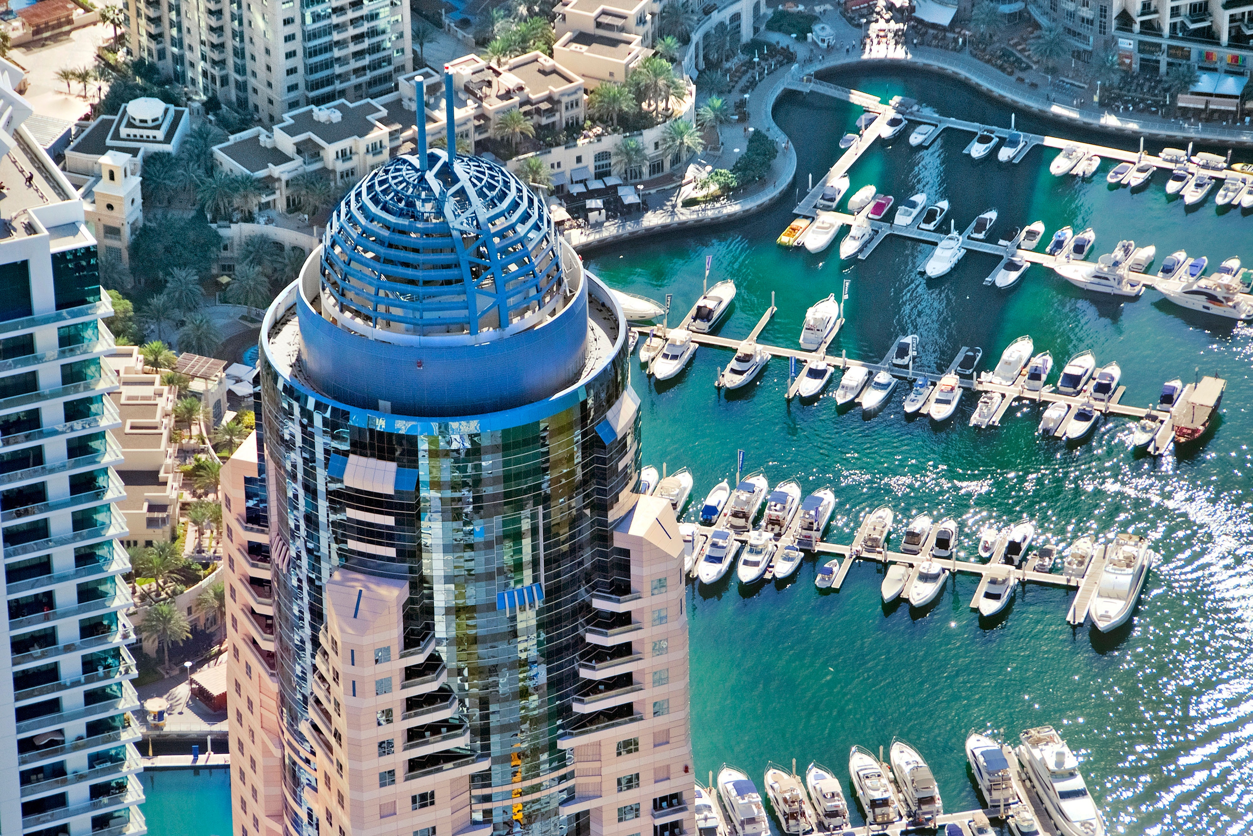 Hotel exterior and marina