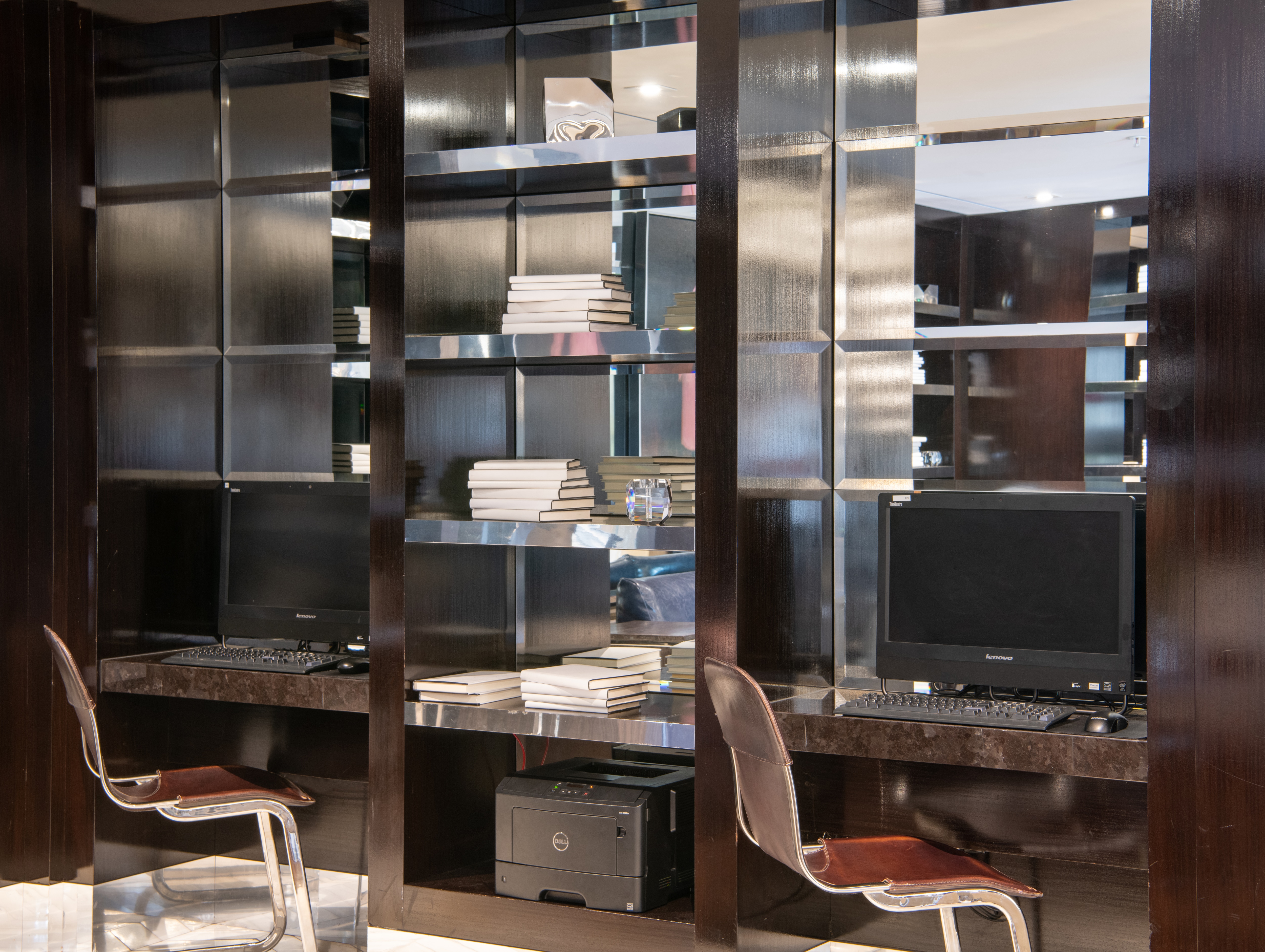 Business center computer stations and printer