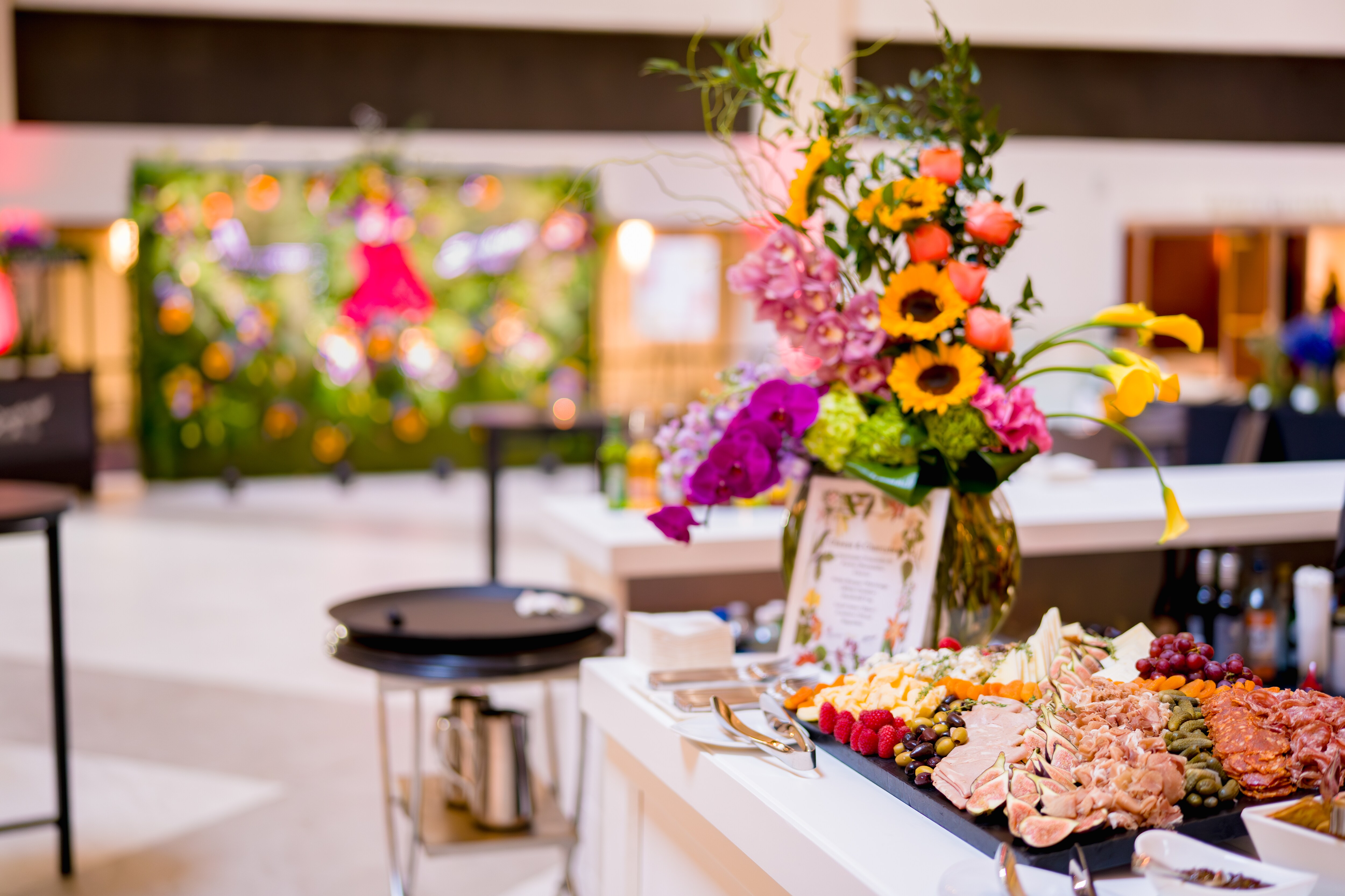 Buffet table and flowers