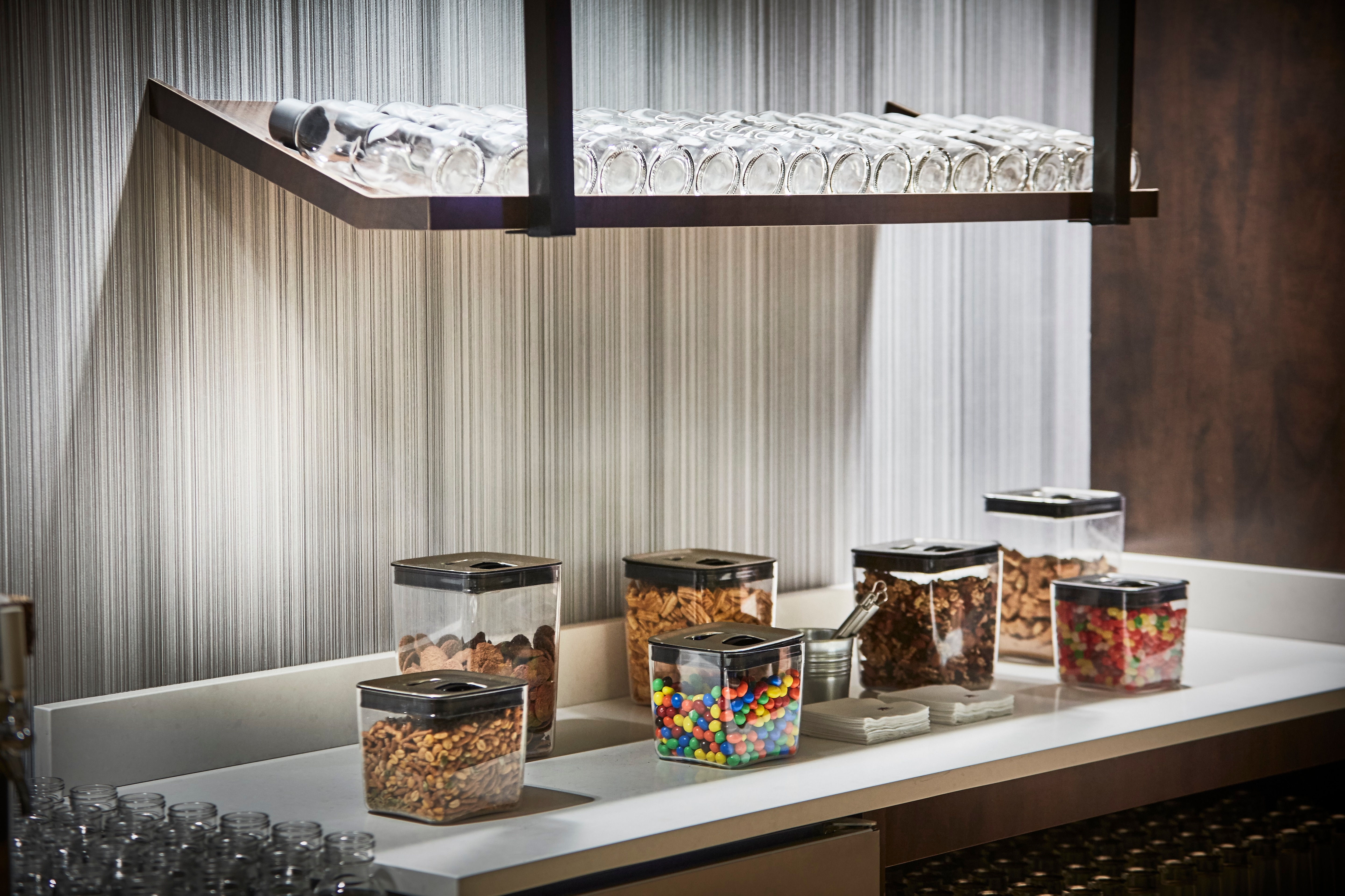 Jars of snacks on a counter