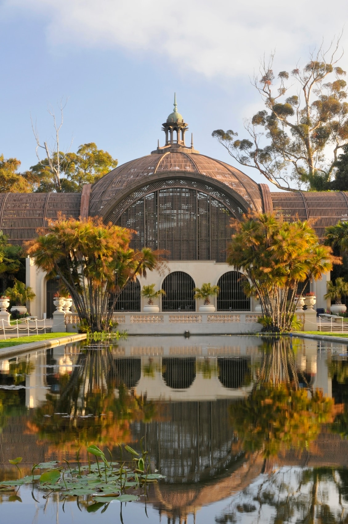 Botanical building and reflection at sunrise, Balboa Park, San Diego
