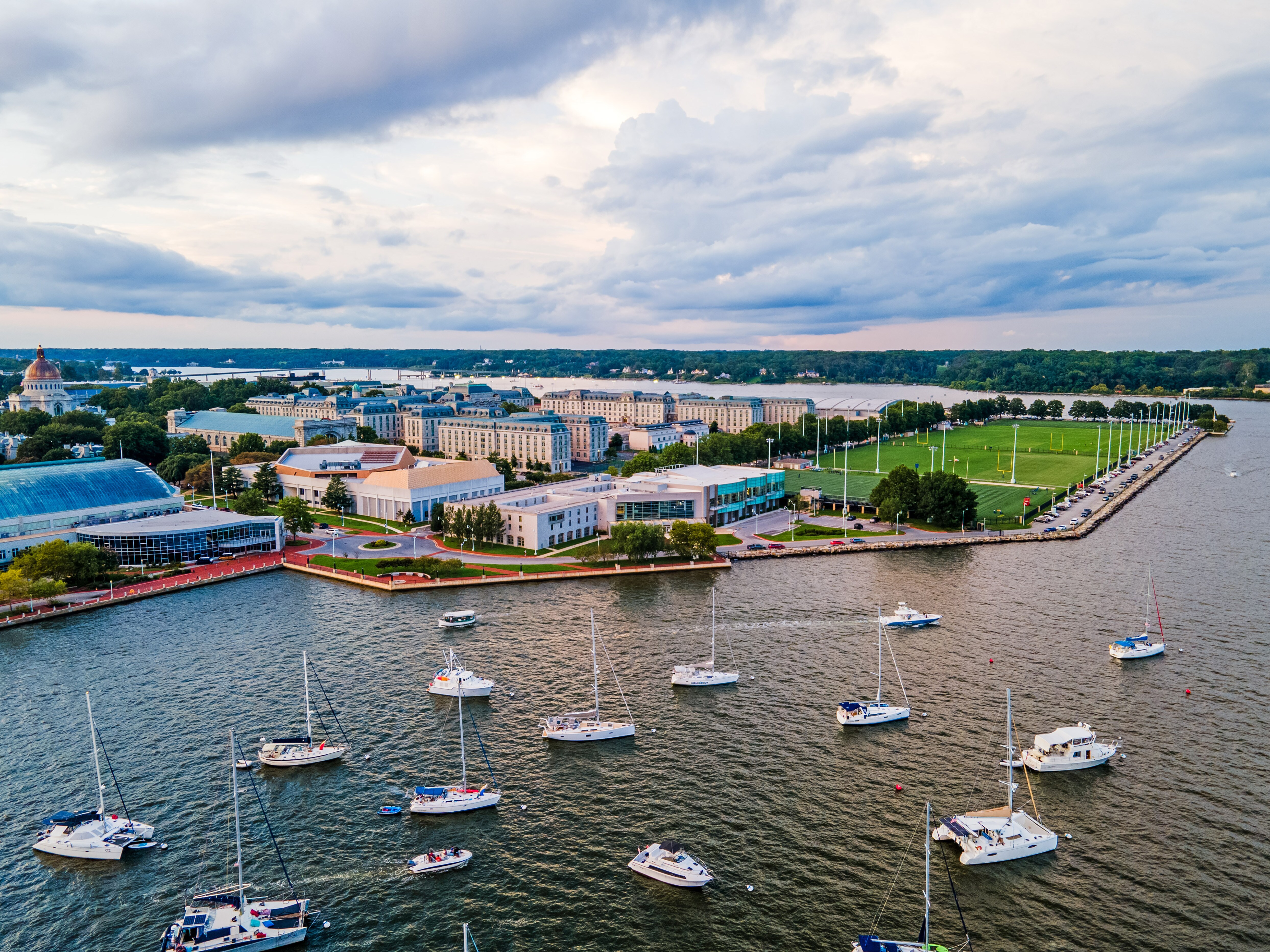 USNA from above with sailboats in the foreground
