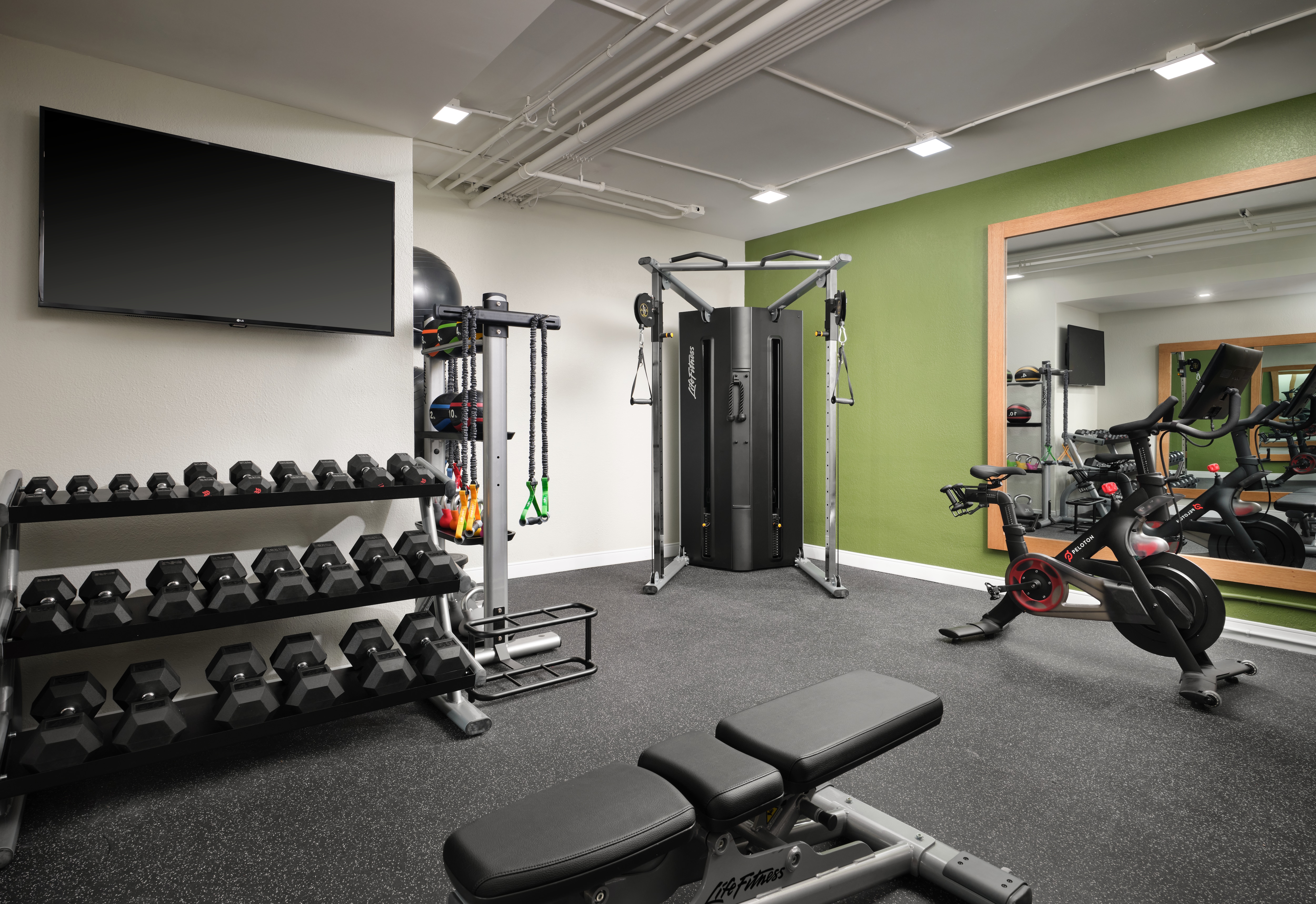 Fitness Center with weights and equipment