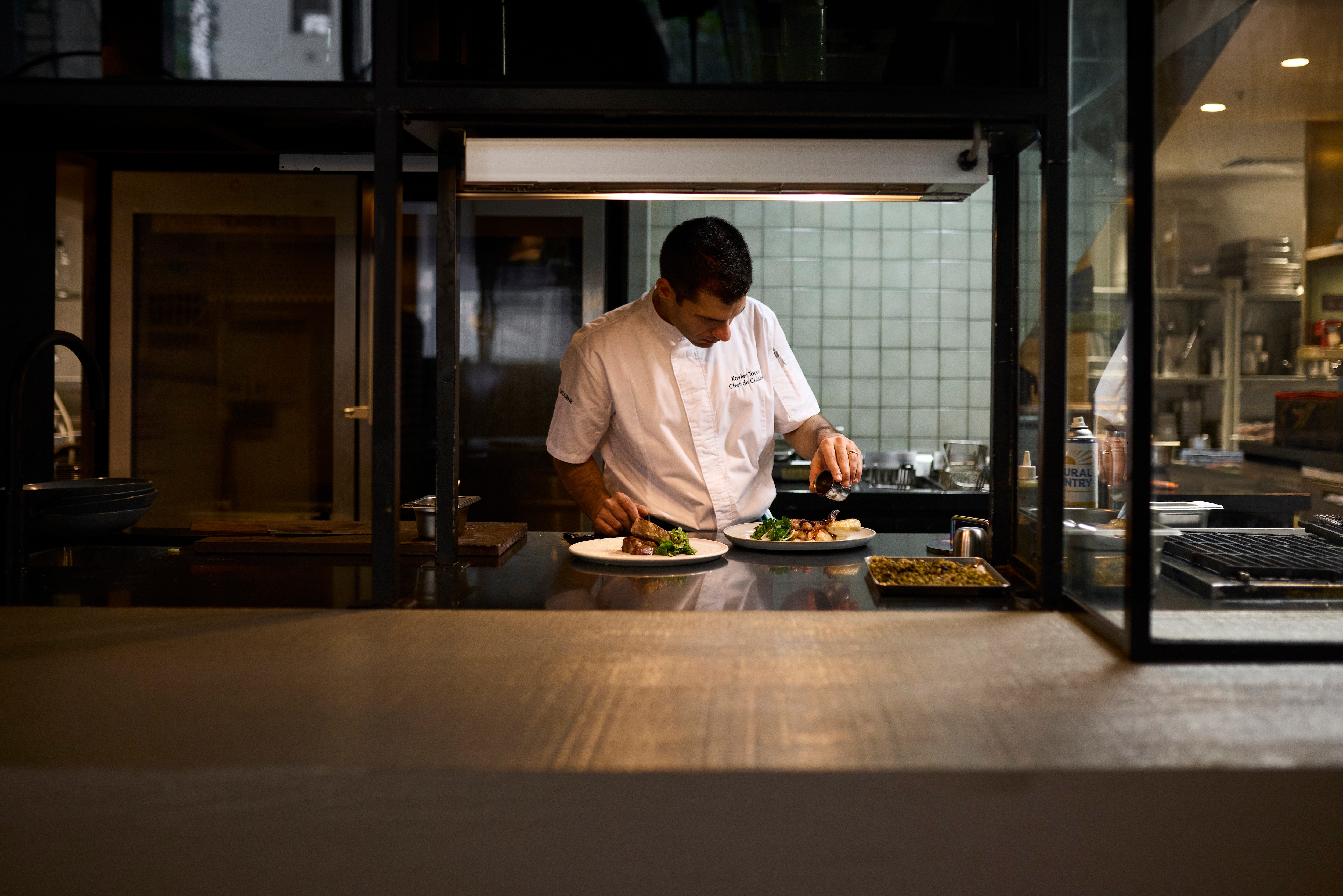 Chef plating food