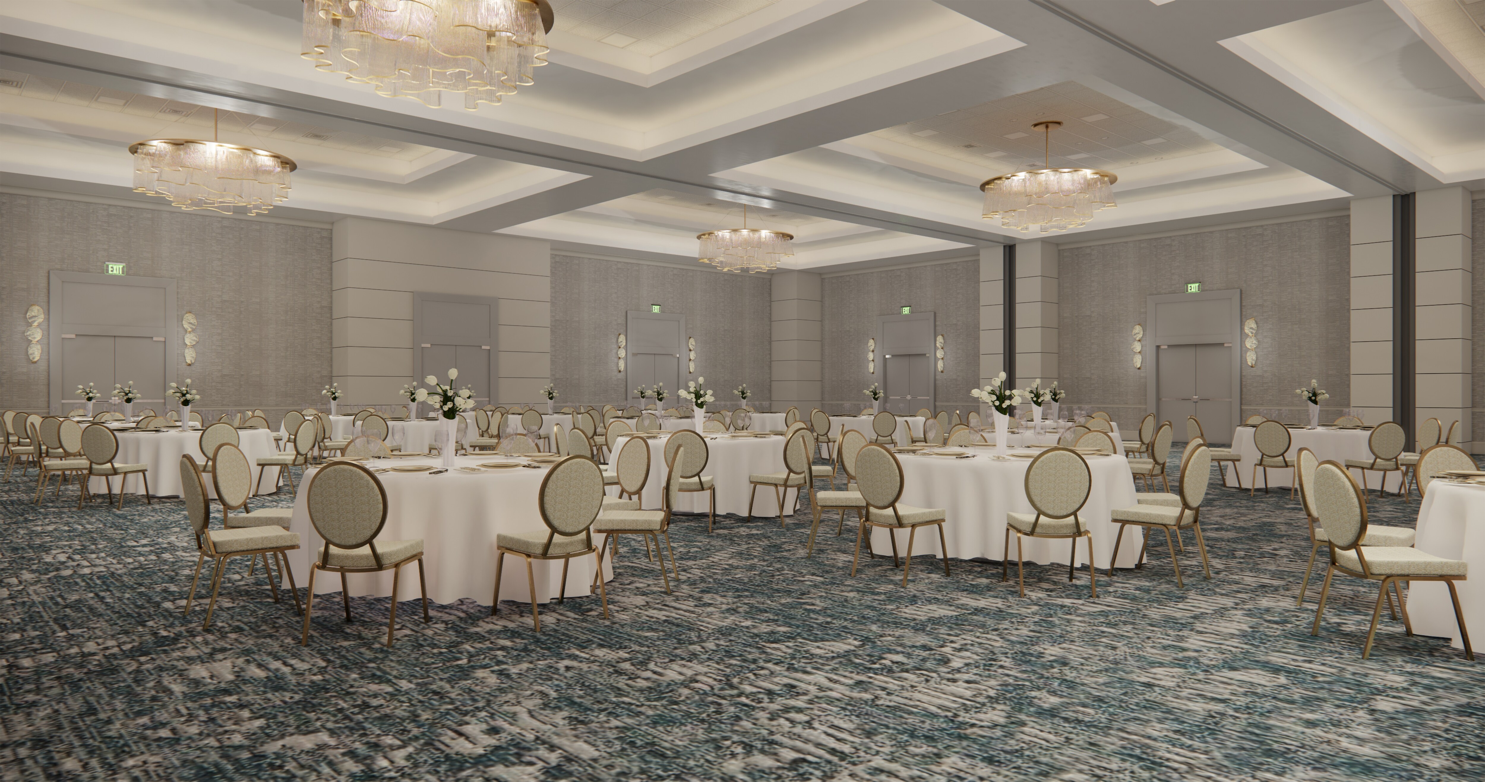 Empty ballroom with chandeliers