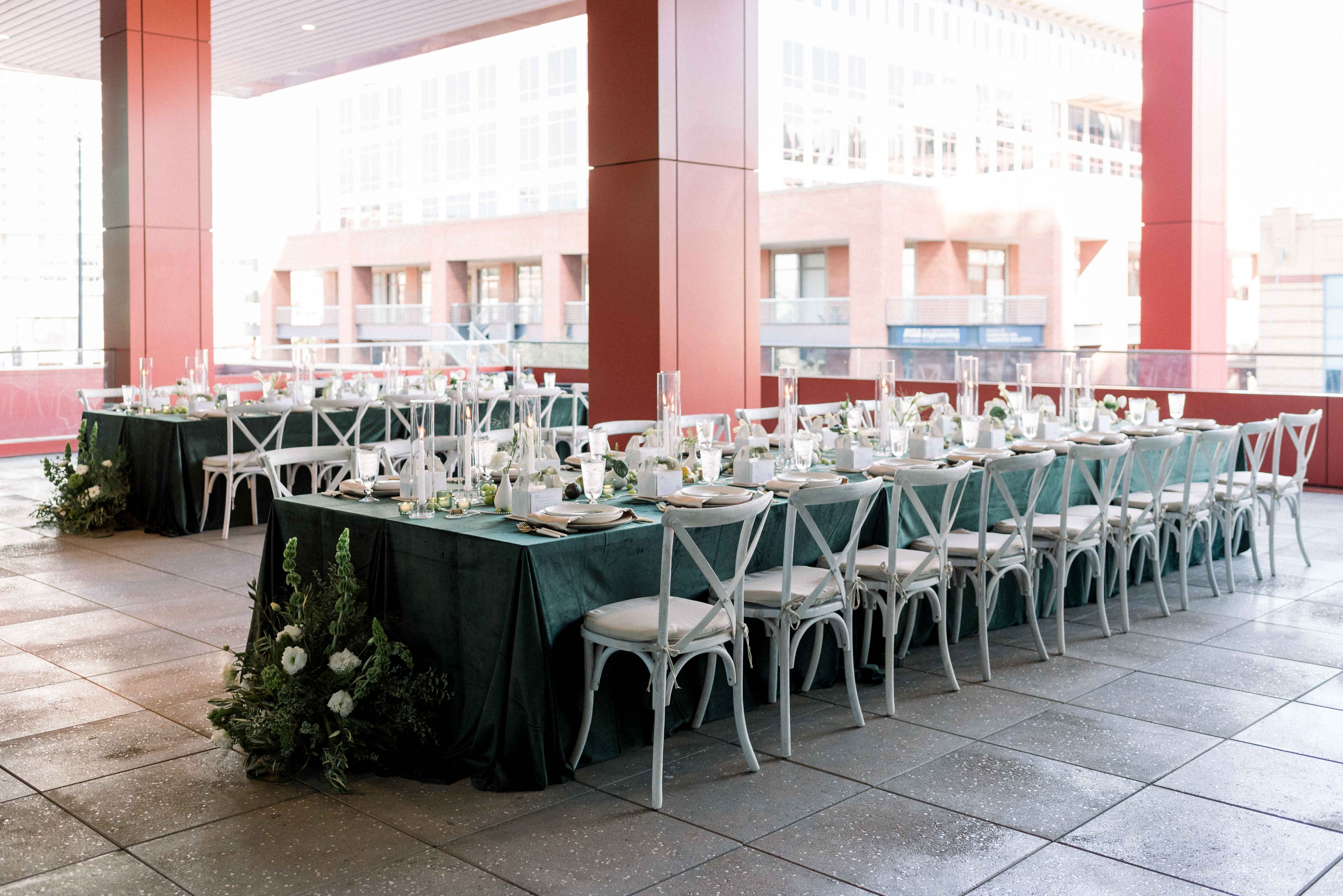 Table with linen, place settings and decor 