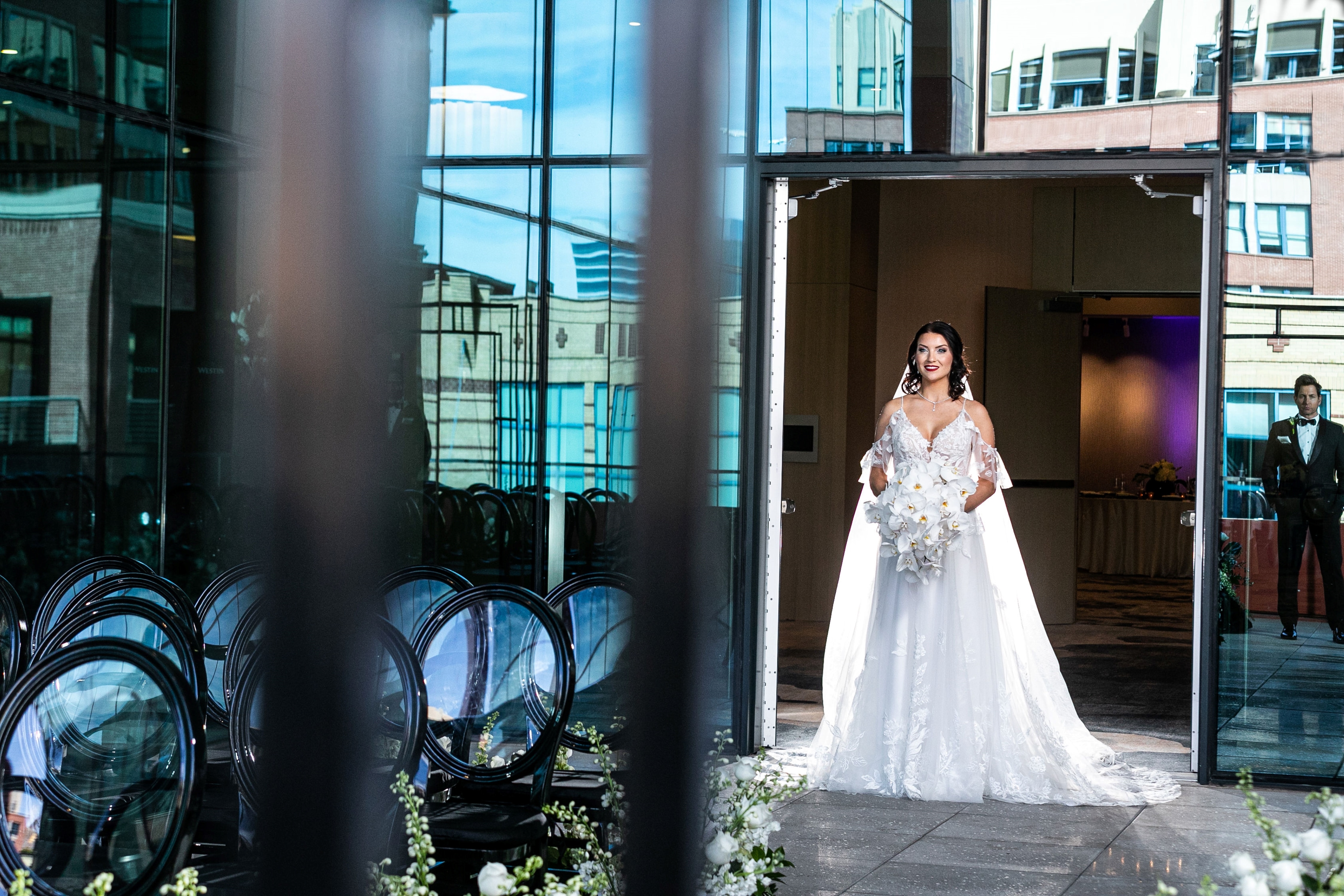 Bride waiting to walk down aisle