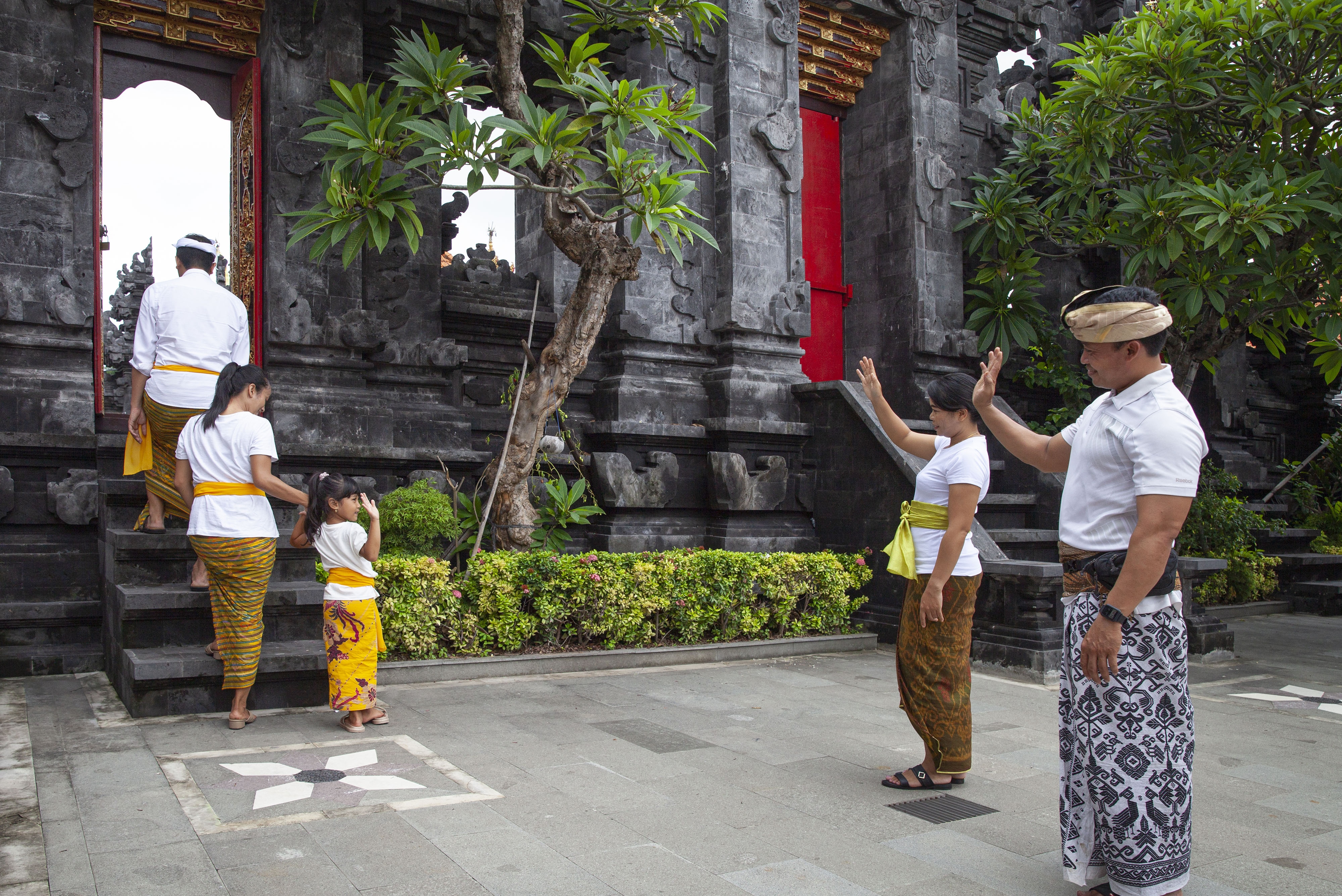 Group Waving at temple