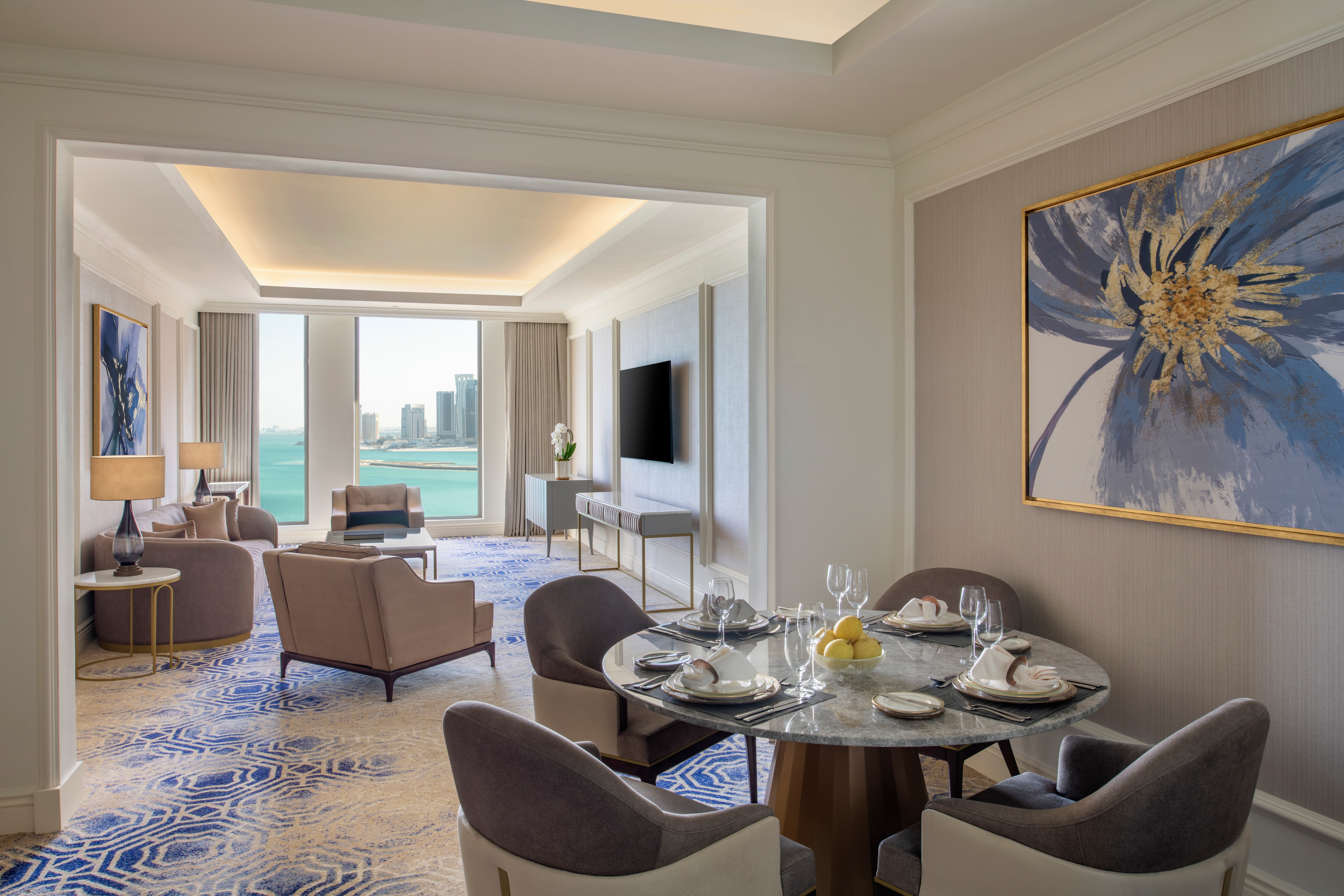 Dining area with flower painting