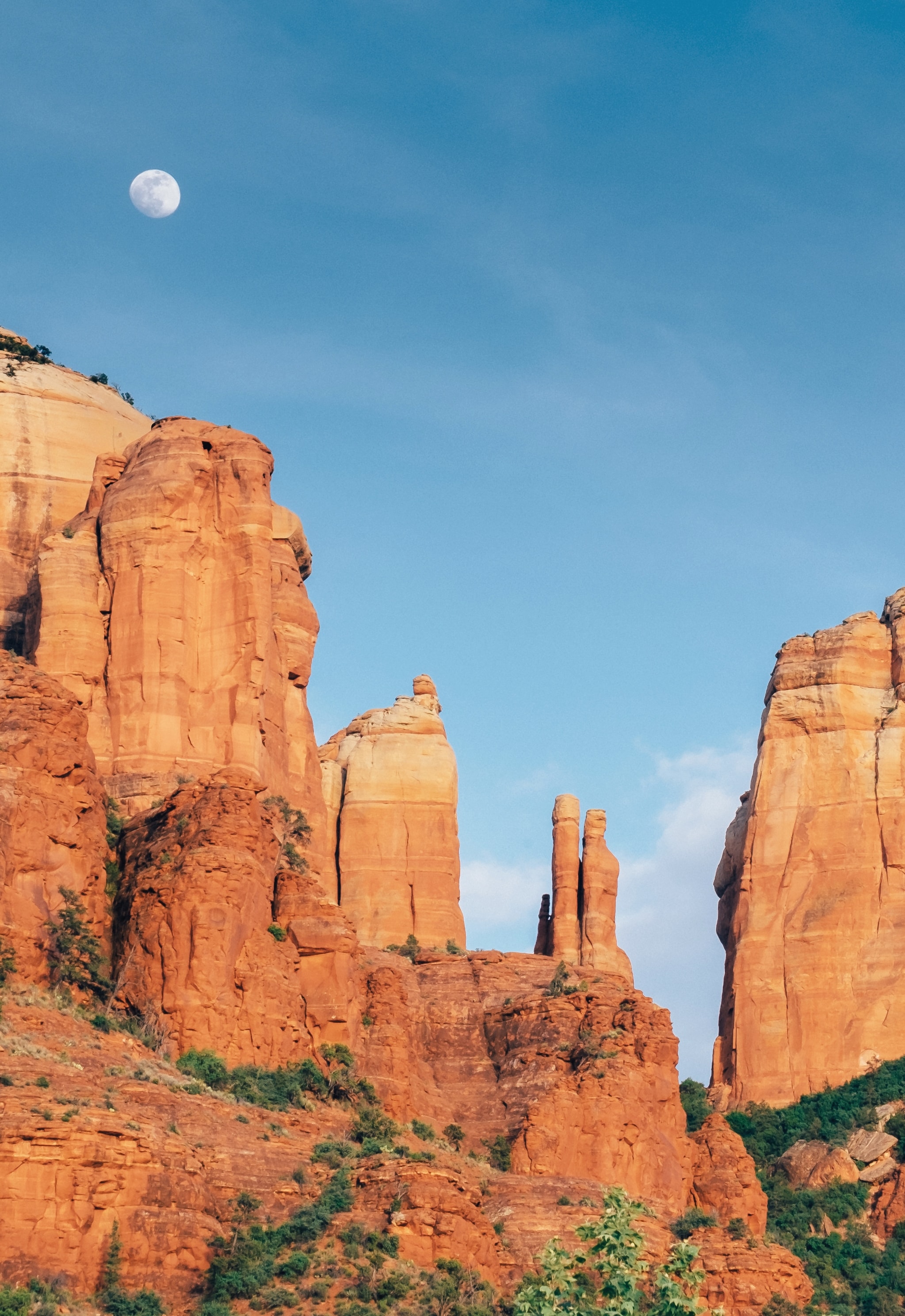 The majestic natural sandstone monument, Cathedral Rock, rises over the Arizona desert in Sedona