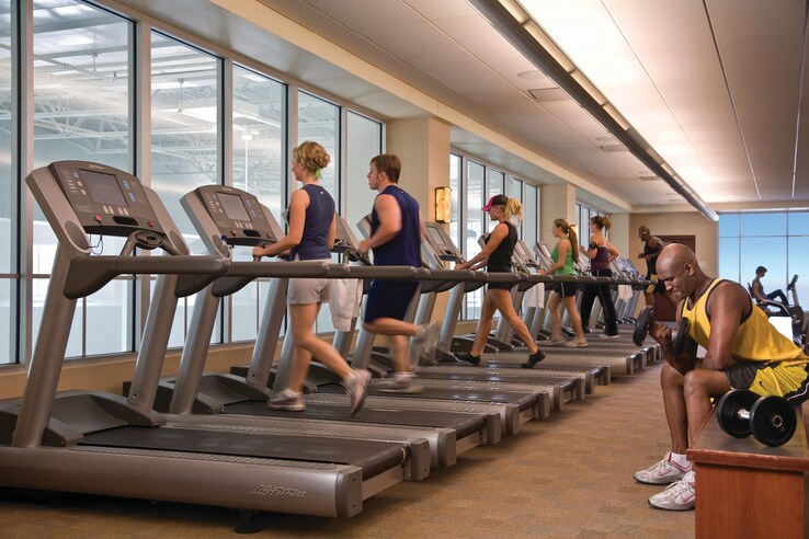 People working out in a fitness center.