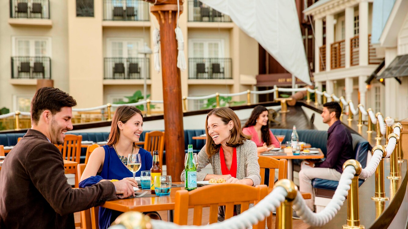 Guests dining at tables