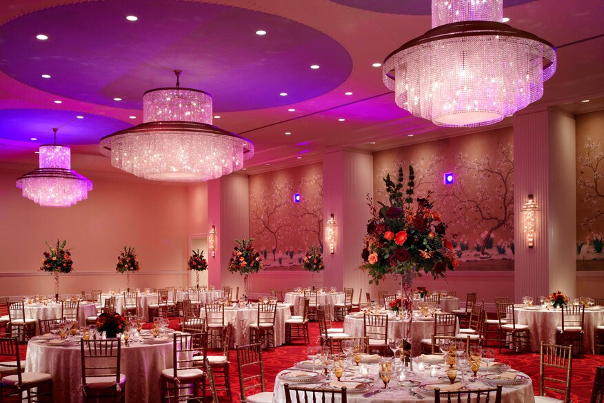 Cherry Blossom Ballroom with tables in pinks and purples