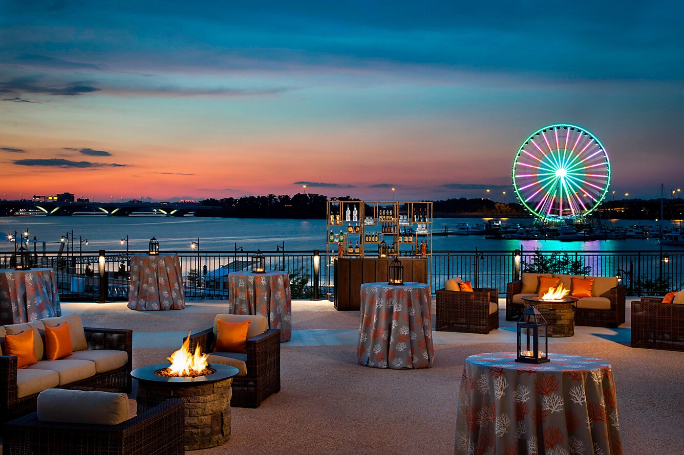 Sunset Image on water with tables