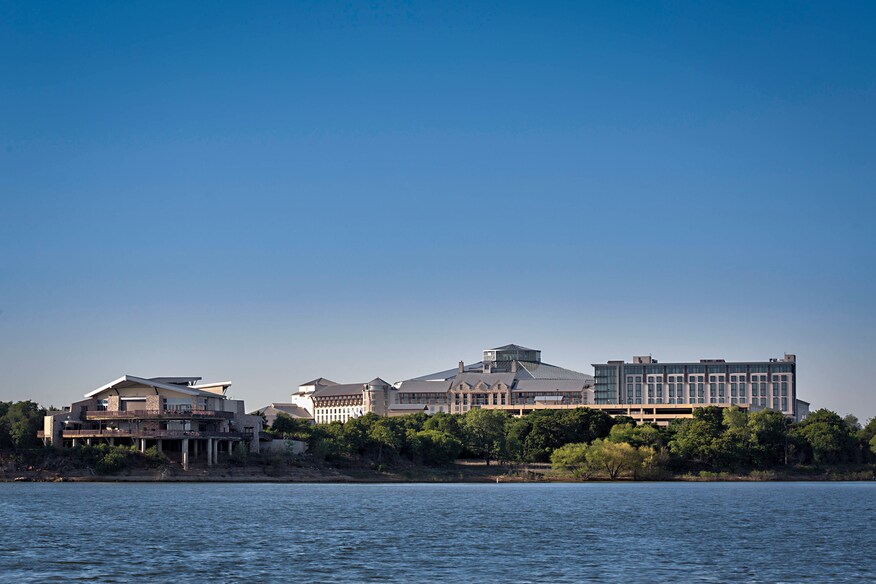 Exterior view of gaylord texan resort looking inland from lake