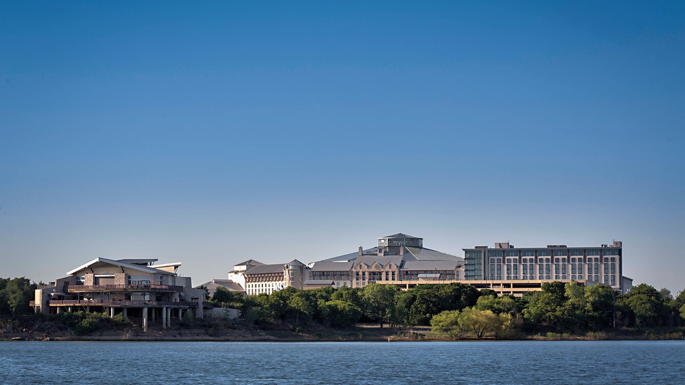 Lakeview looking inland at gaylord texan resort at the waters' edge