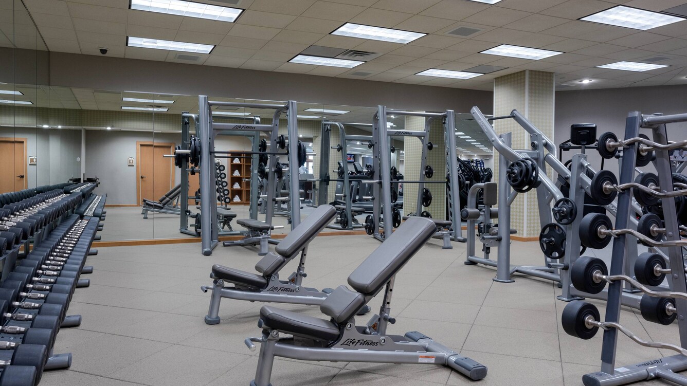 Gaylord texan resort fitness center with free weights, mirrors, and machines