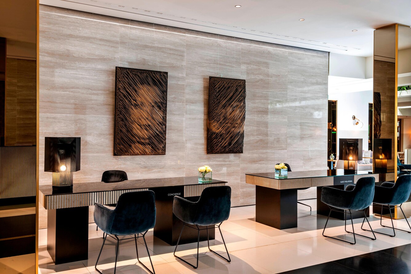 lobby with art on the wall