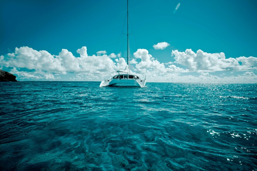 A yacht running on the ocean