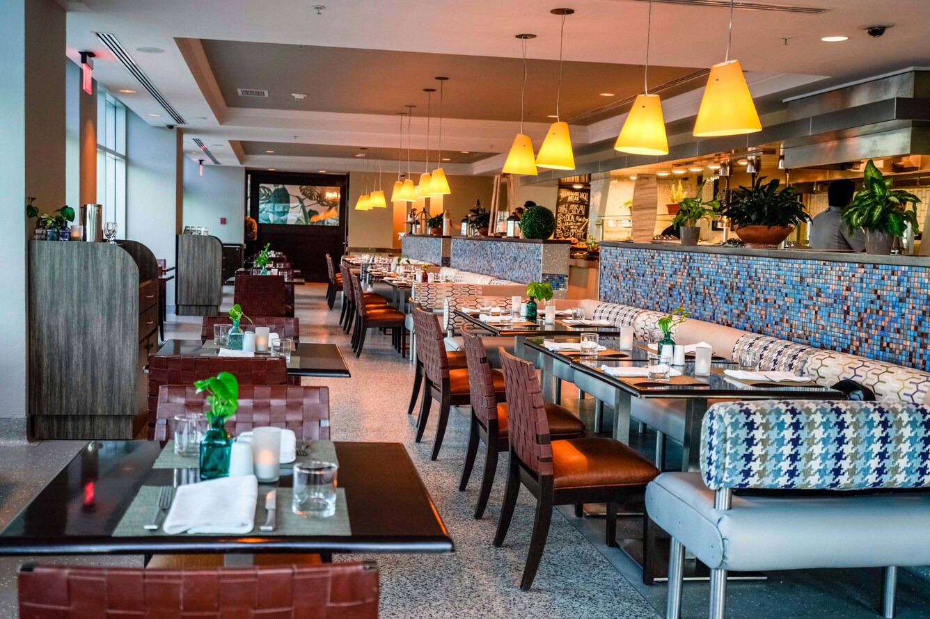 Banquet and table seating area of restaurant.
