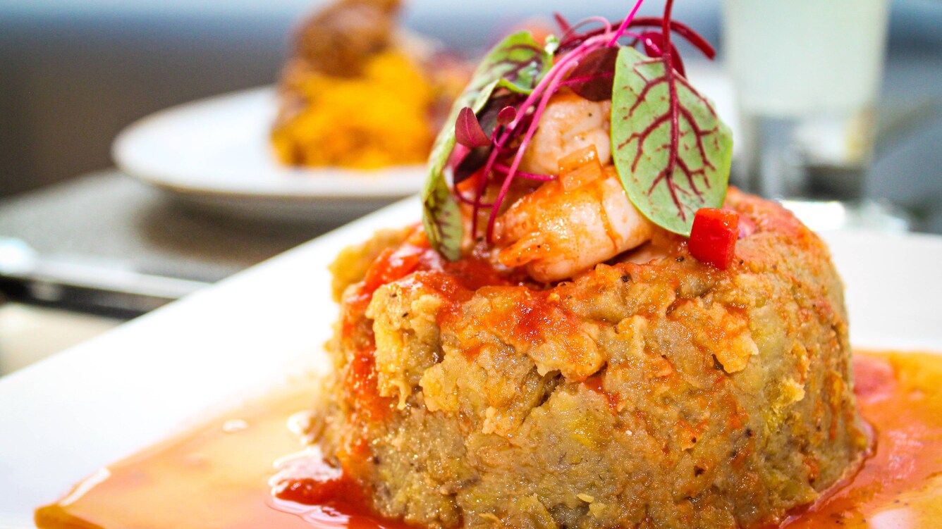 classic dish, Mofongo on a white plate