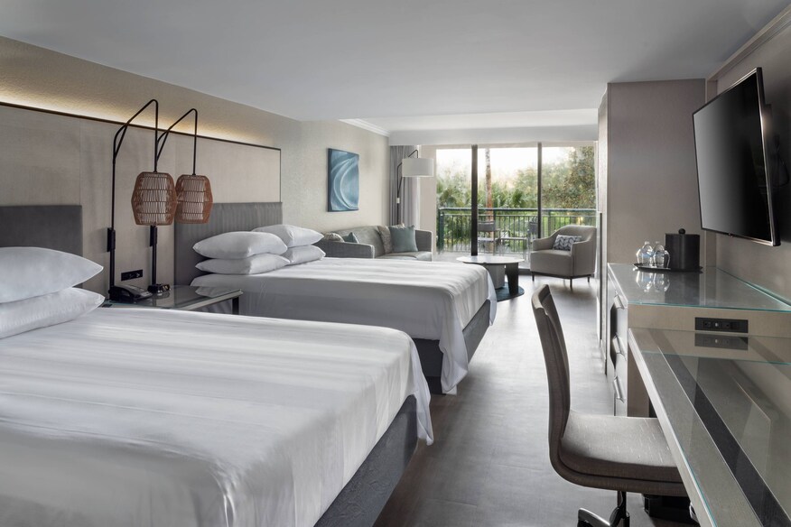 Double queen guest room interior.