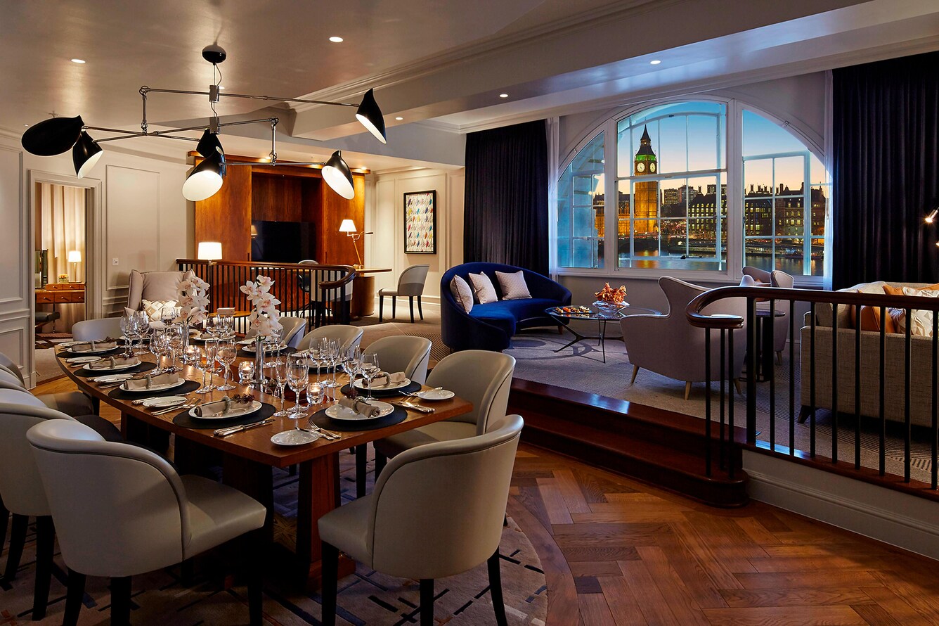 Dining area with view of London form nearby window