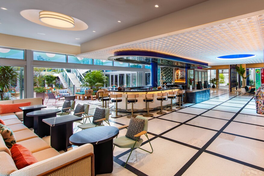 Moxy south beach lobby and moxy bar during daylight hours