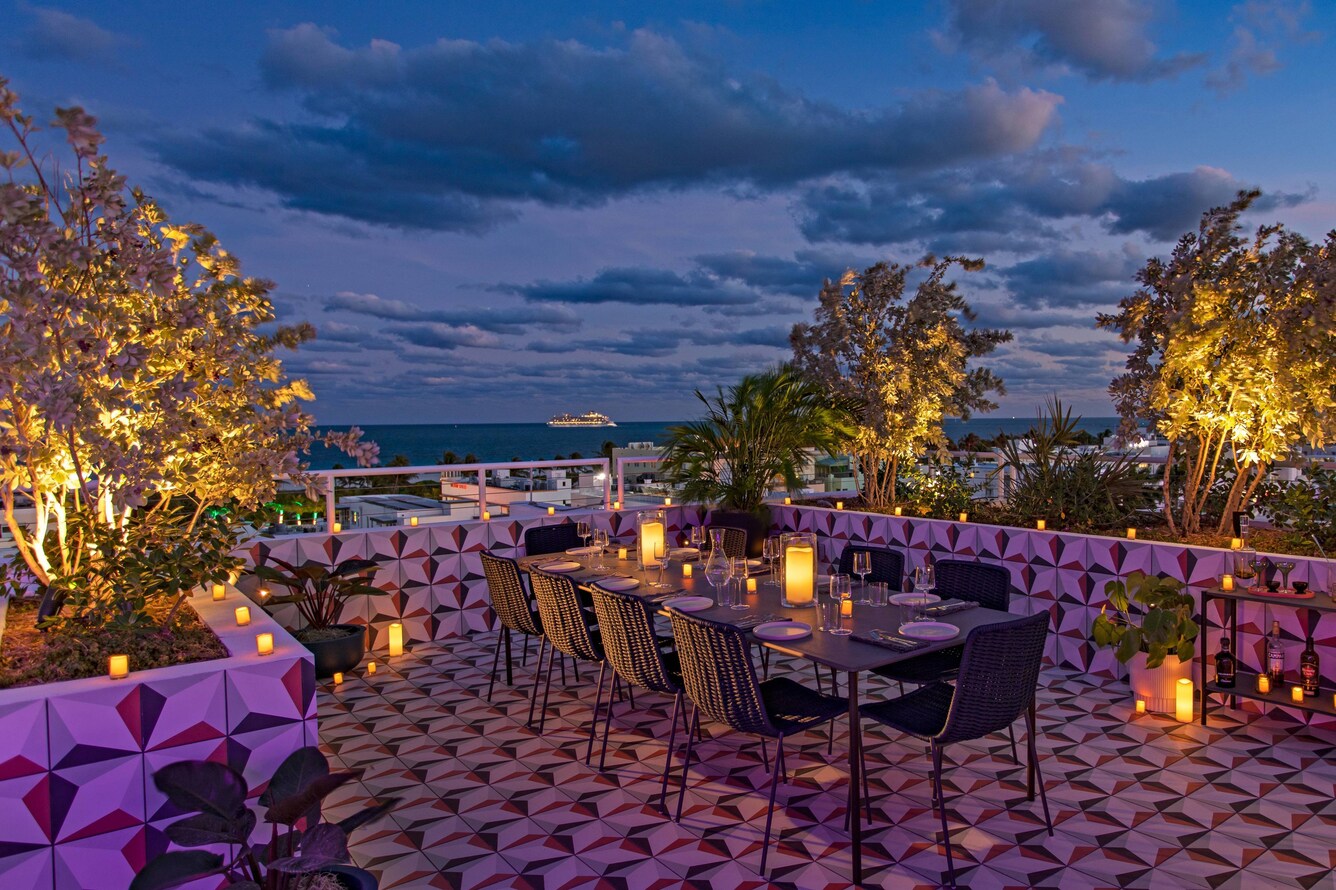 Moxy miami private dining with low lighting and 360 degree views
