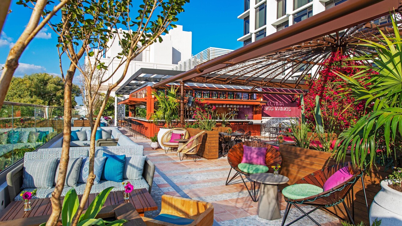 Colorful outdoor patio area.