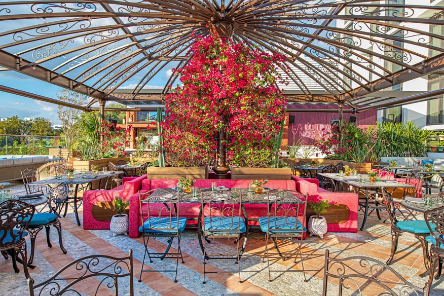 Serena rooftop outdoor terrace and lounge seating with colorful decor.