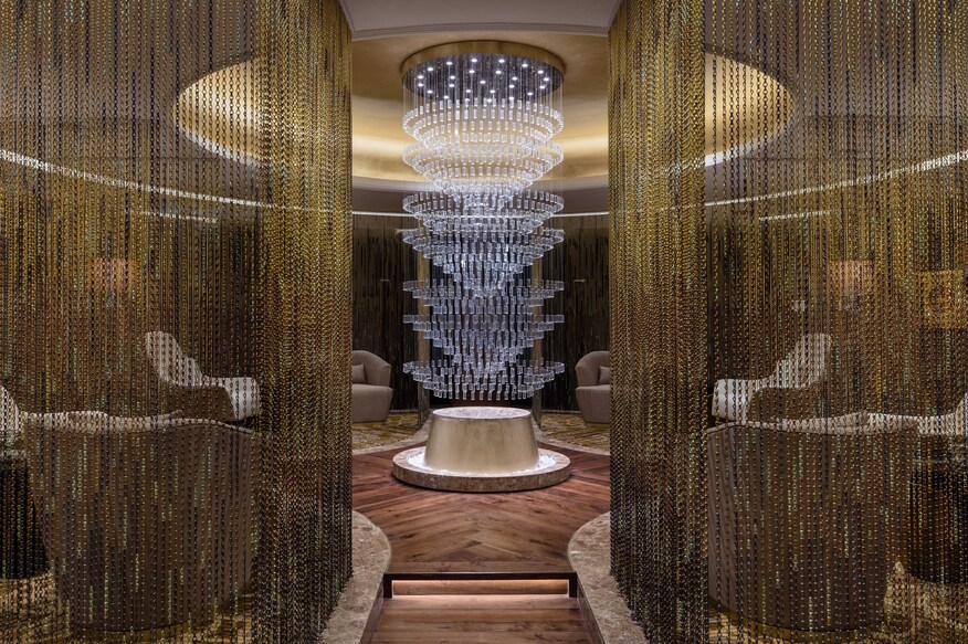 Shine Spa entrance with green-brown hanging beads