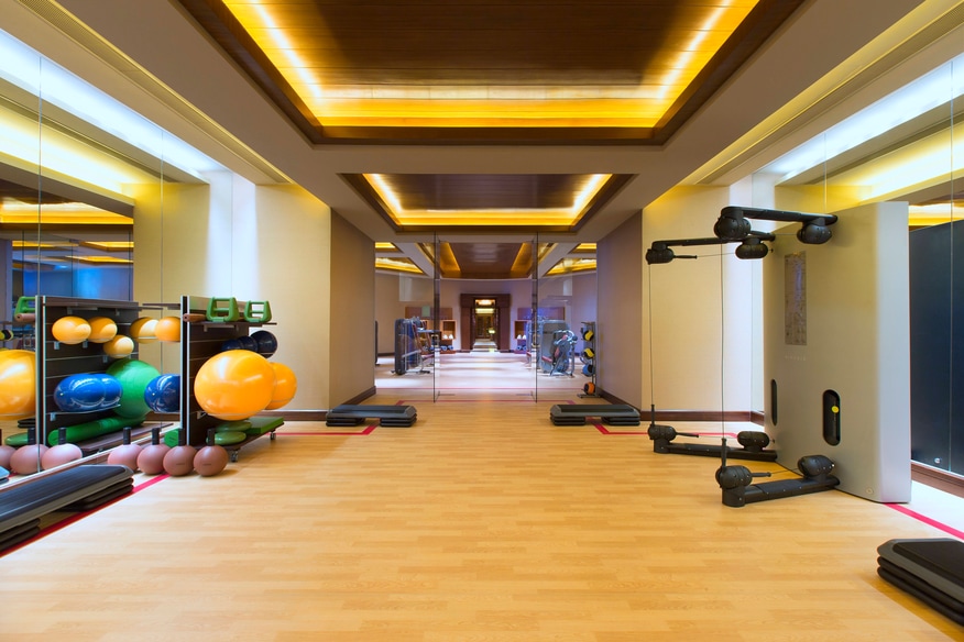 yoga fitness room with exercise ball