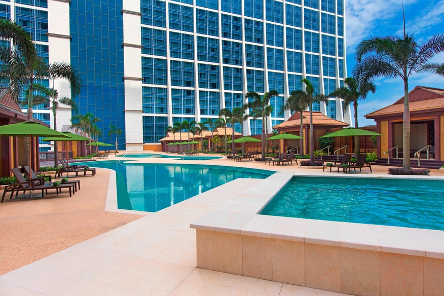 Split Level pools, stairs, and lounges during the day